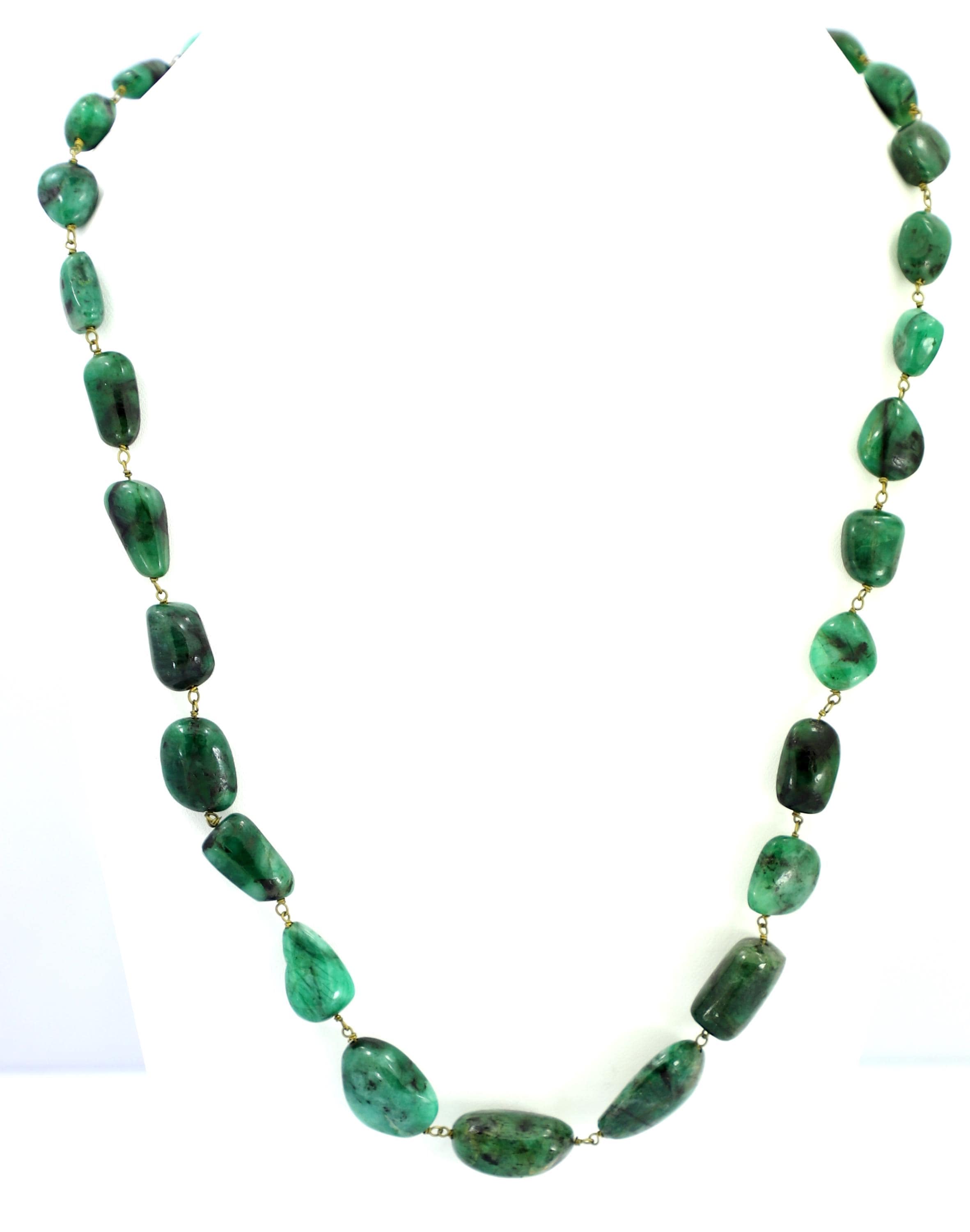 Natural Emerald Tumble Beads Strand, 298 Carat Green Gemstone Necklace (4mm-13mm)