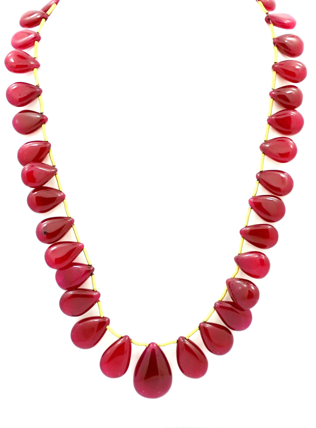 Glass-Filled Ruby Drop Beads Strand, 452.3 Carat Red Gemstone Necklace 11-19mm
