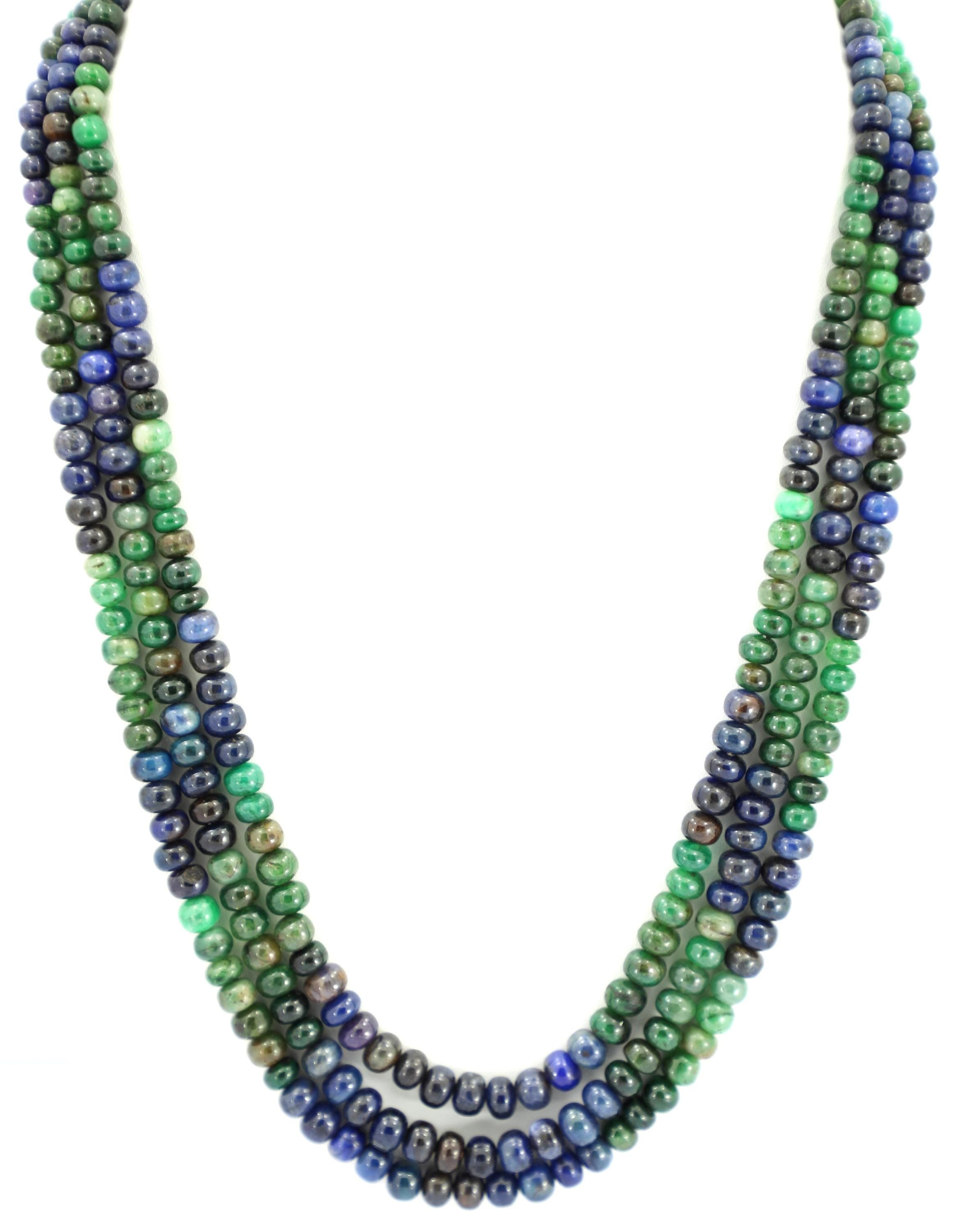 Natural Emerald Sapphire Round Beads Strand, 617 Carat Gemstone Jewelry Making (5mm-7mm)