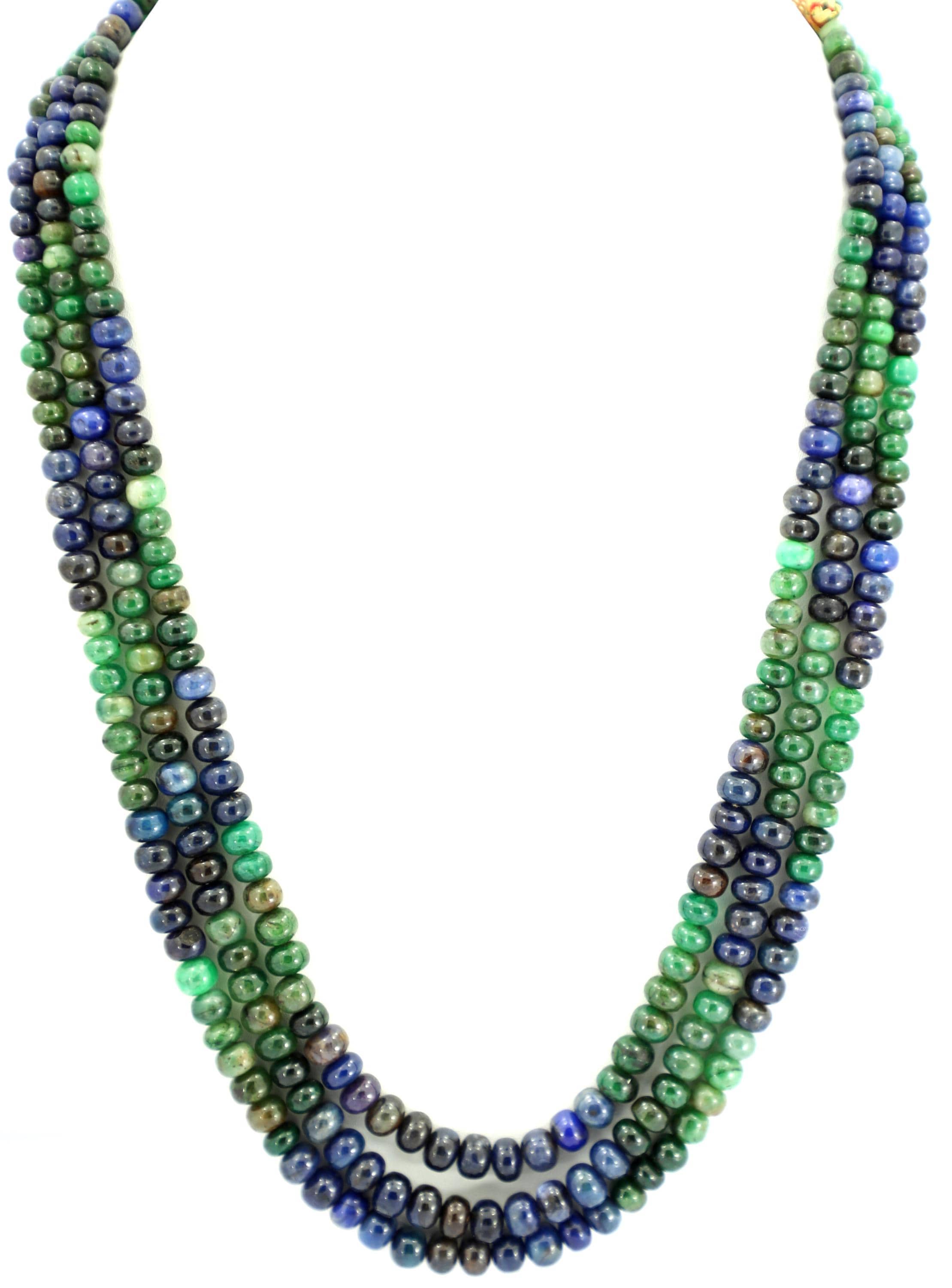 Natural Emerald Sapphire Round Beads Strand, 617 Carat Gemstone Jewelry Making (5mm-7mm)
