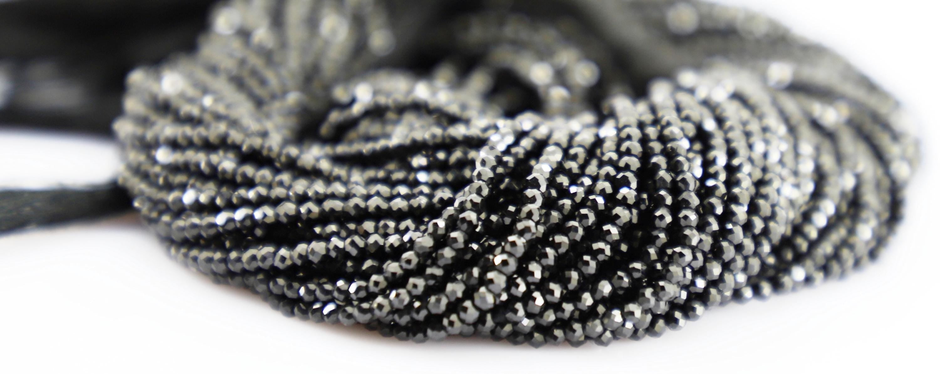 Natural Black Spinel Faceted Round Beads, 2mm Gemstone Strand for Jewelry Making