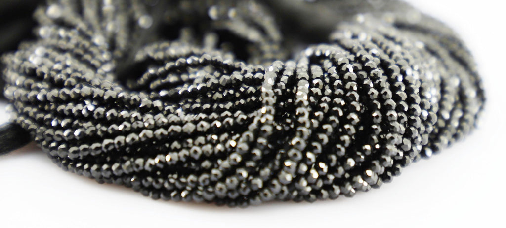 Natural Black Spinel Faceted Round Beads, 2mm Gemstone Strand for Jewelry Making