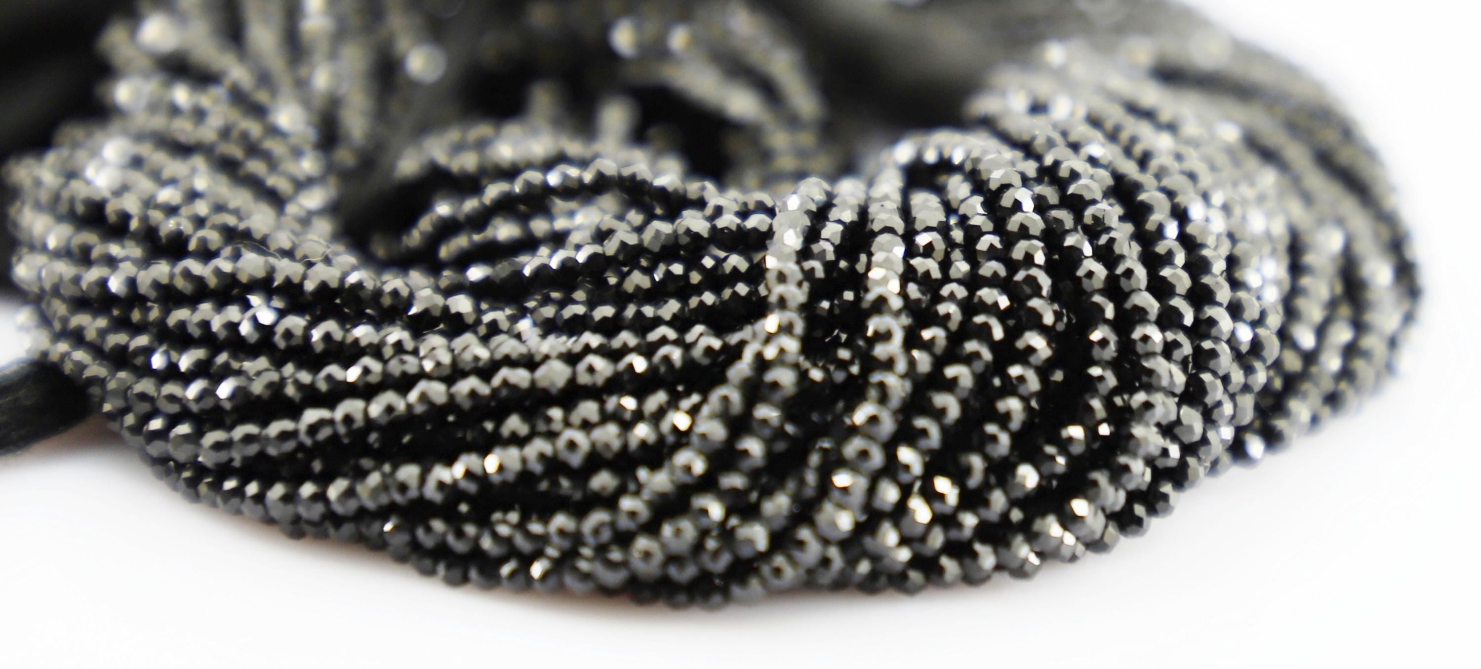 Natural Black Spinel Faceted Round Beads, 2mm Gemstone Strand for Jewelry Making