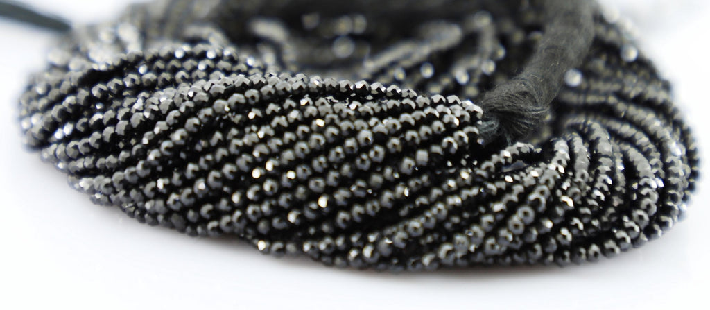 Natural Black Spinel Faceted Round Beads, 2mm Gemstone Strand for Jewelry Making