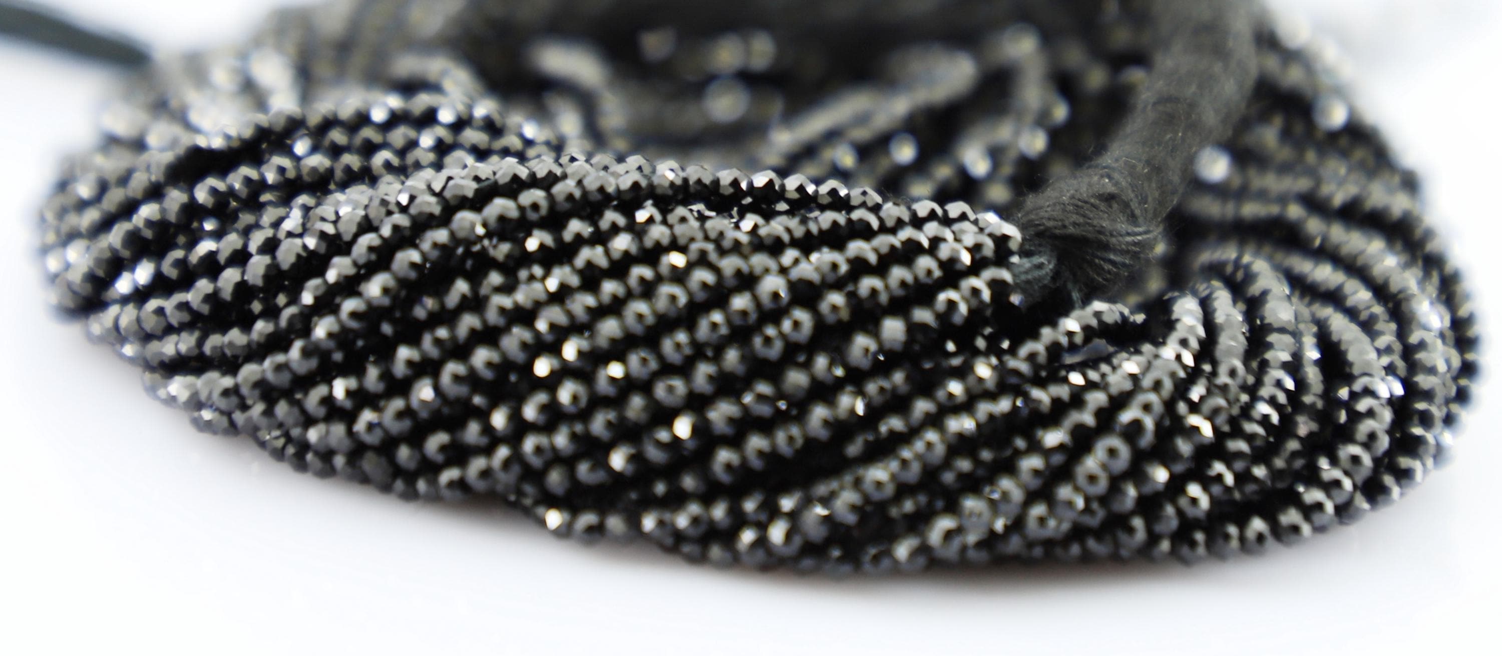 Natural Black Spinel Faceted Round Beads, 2mm Gemstone Strand for Jewelry Making