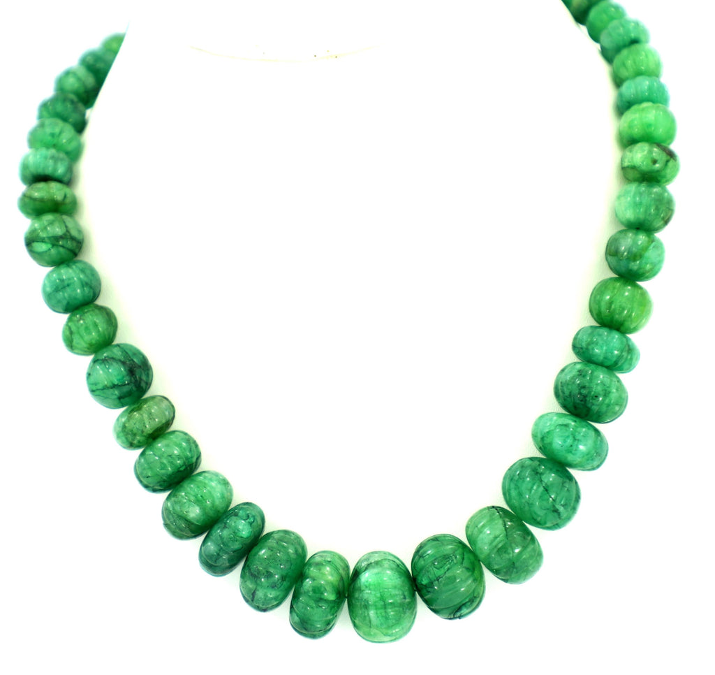 Natural Emerald Melon Cut Beads Strand, 407.5 Carat, 7-17mm, Jewelry Making Supply