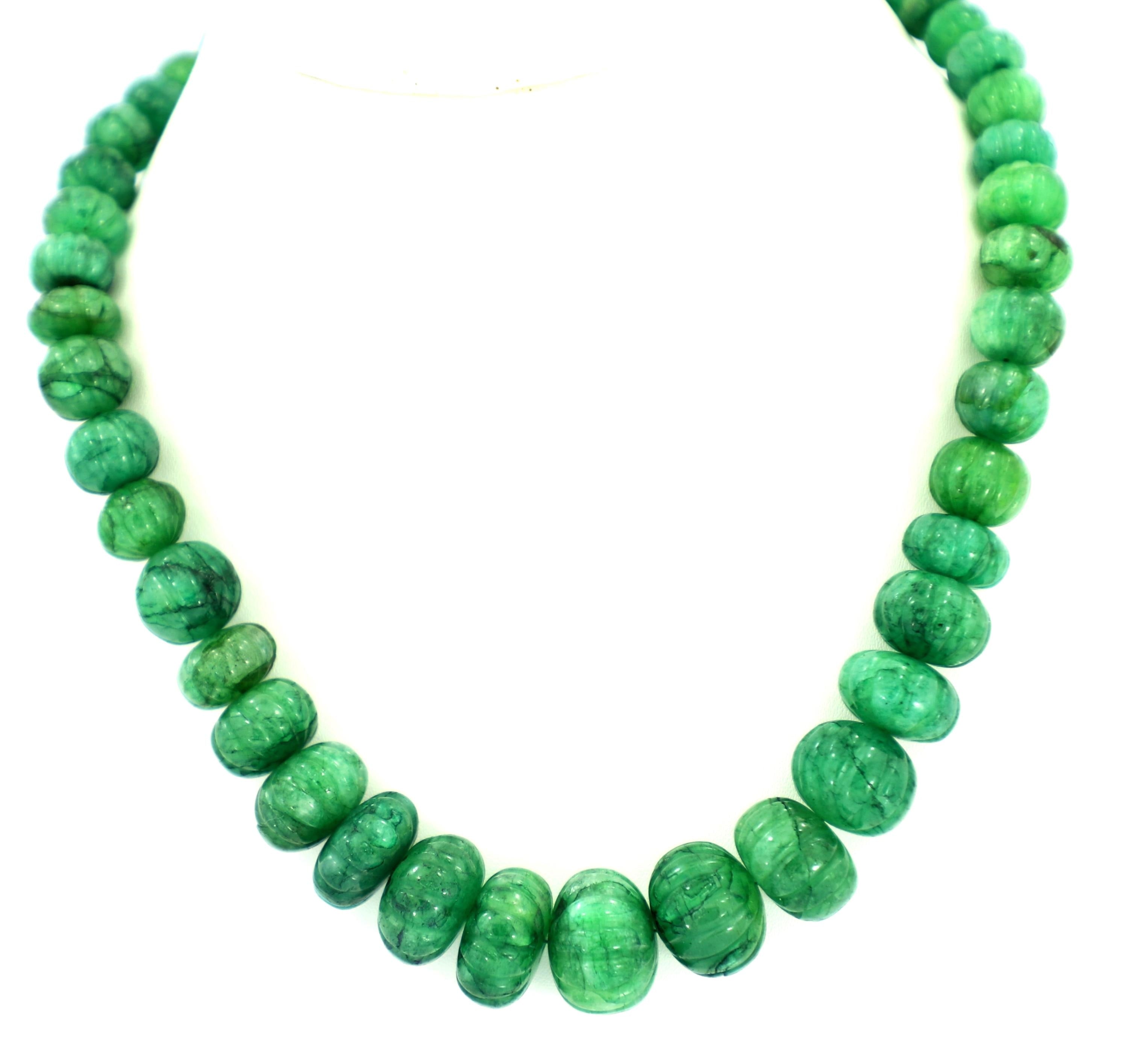 Natural Emerald Melon Cut Beads Strand, 407.5 Carat, 7-17mm, Jewelry Making Supply