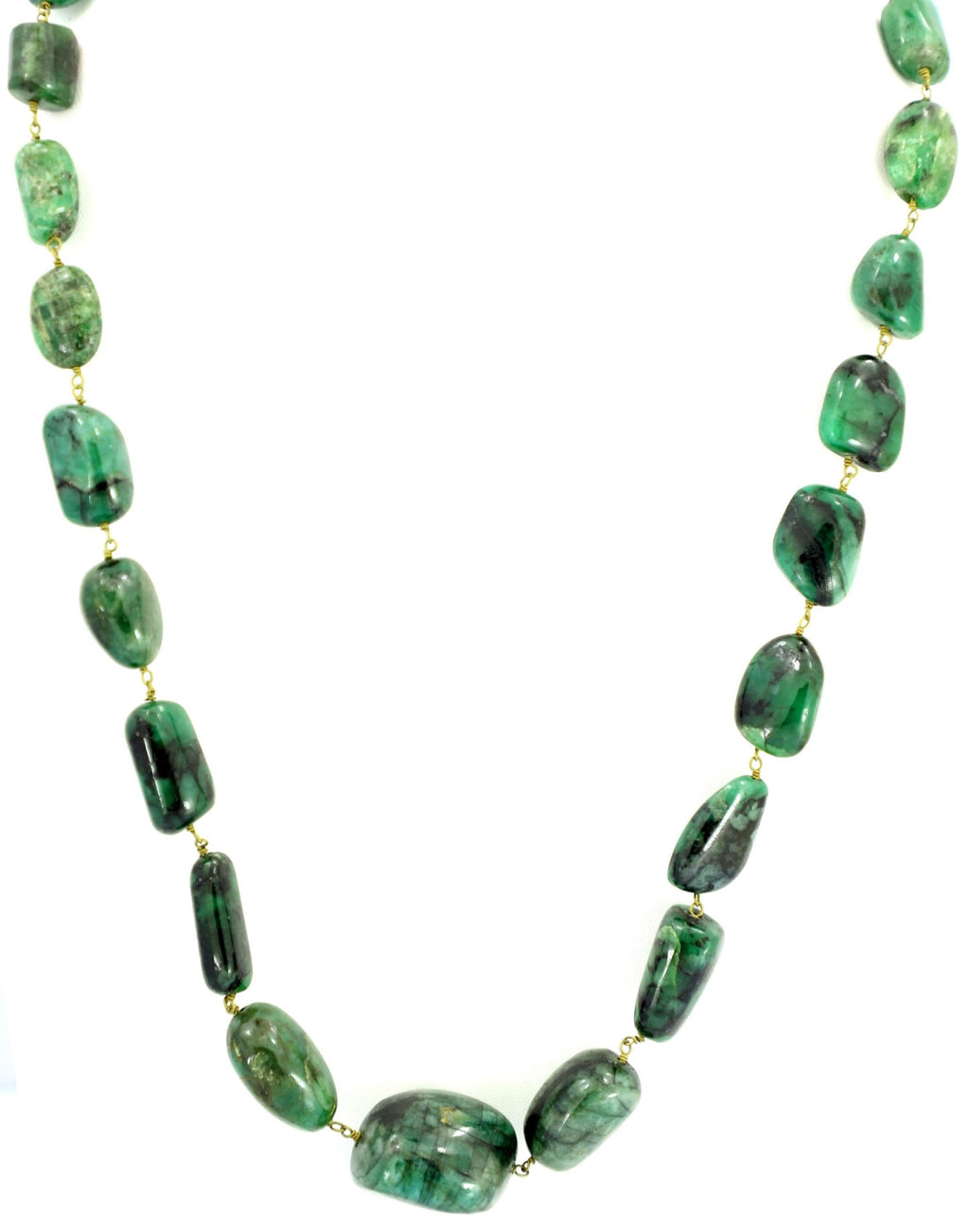 Natural Emerald Tumble Beads Strand, 403.5 Carat Green Gemstone Necklace 7mm-19mm