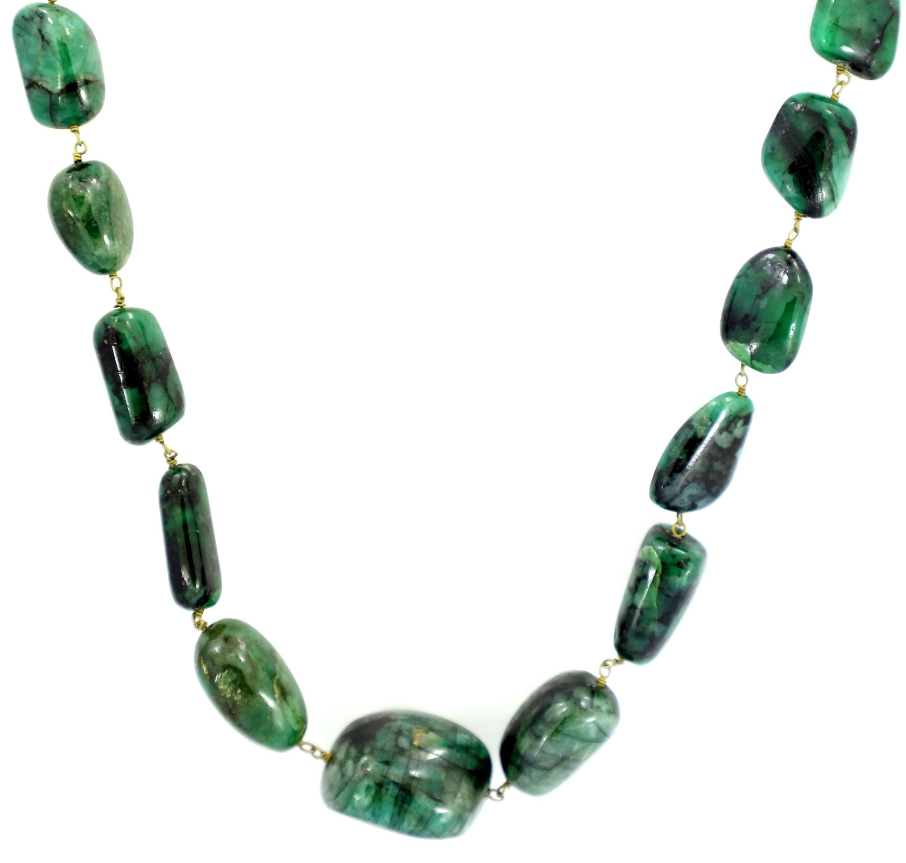 Natural Emerald Tumble Beads Strand, 403.5 Carat Green Gemstone Necklace 7mm-19mm