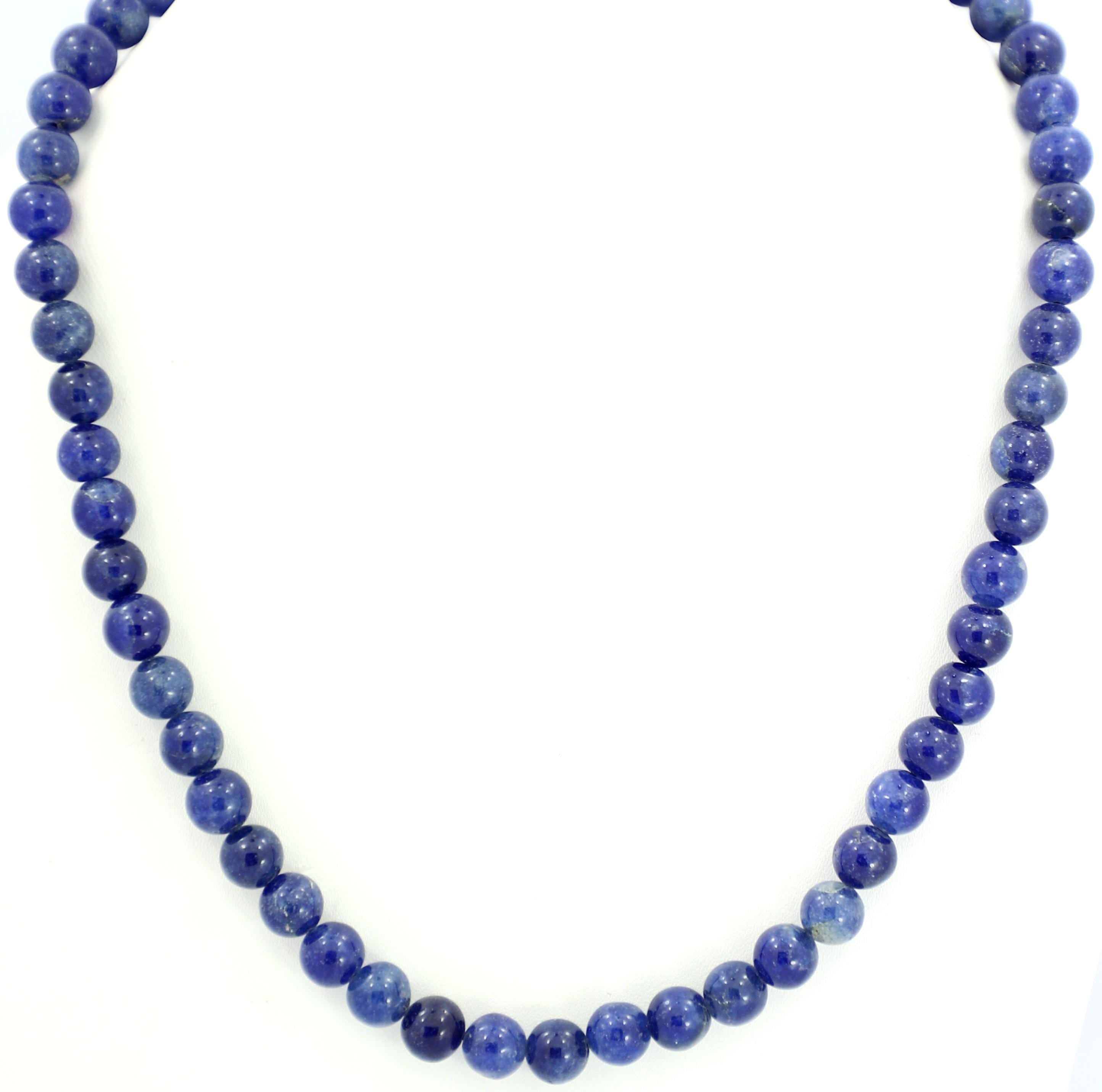 Natural Blue Sapphire Round Beads Strand, 8mm Gemstone Necklace for Jewelry Making