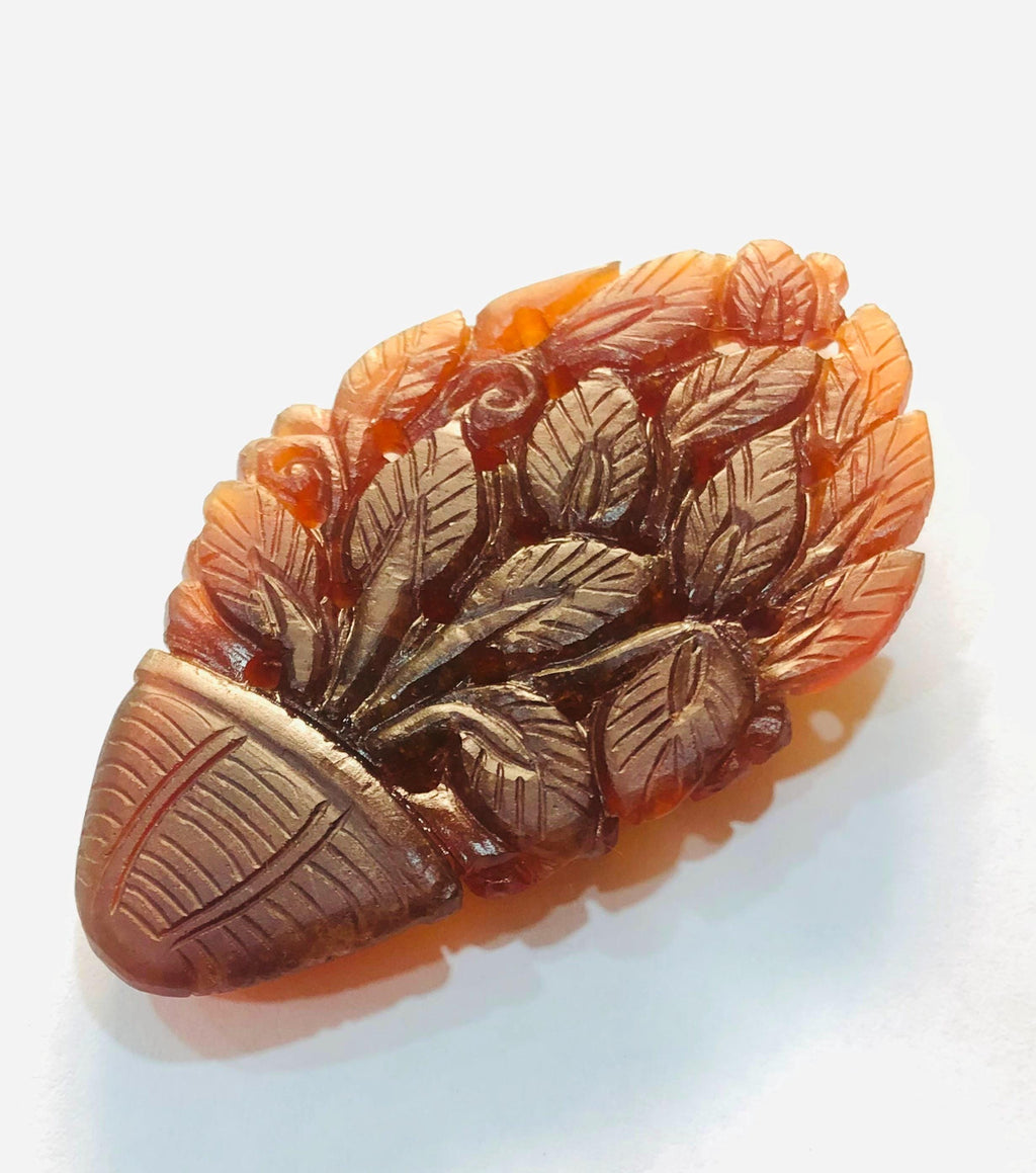 Hand Carved Natural Hessonite Flower Basket Statue, Gemstone Home Decor (123.4 Carat)