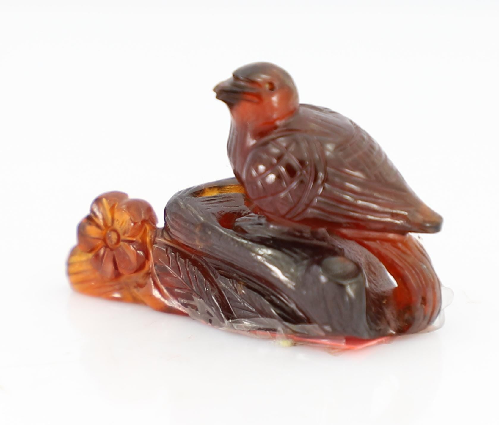 Hand Carved Hessonite Bird Statue, 143.55 Carat Gemstone Animal Decor (4.5cm)