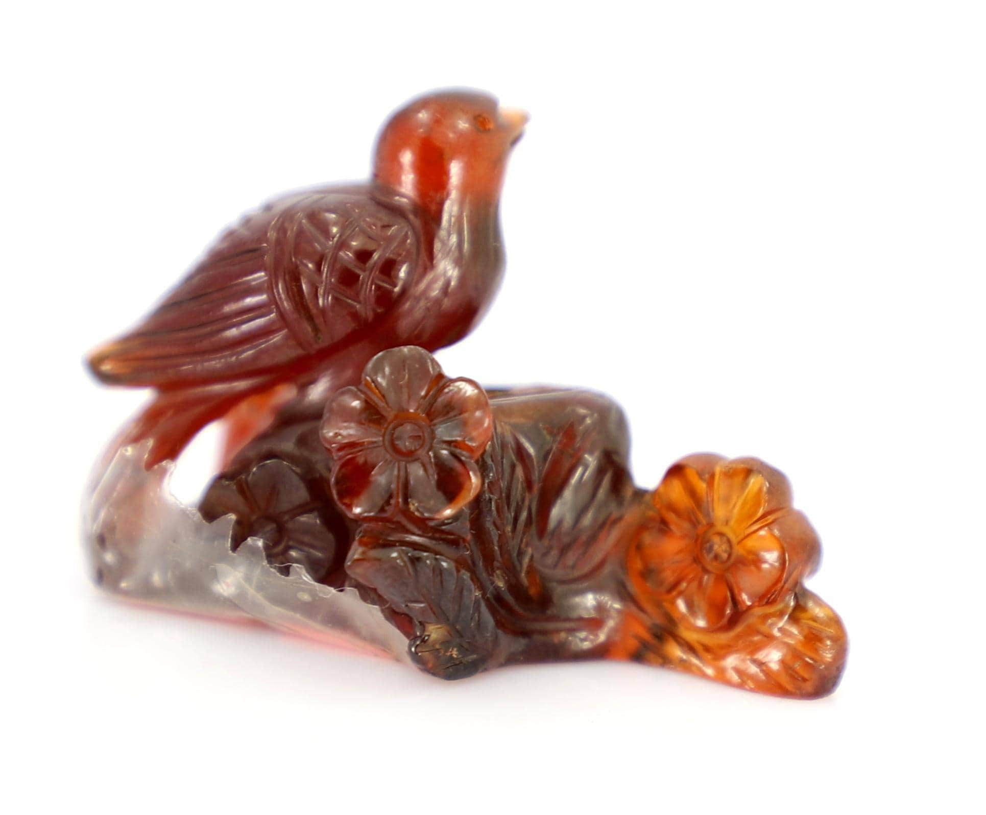 Hand Carved Hessonite Bird Statue, 143.55 Carat Gemstone Animal Decor (4.5cm)