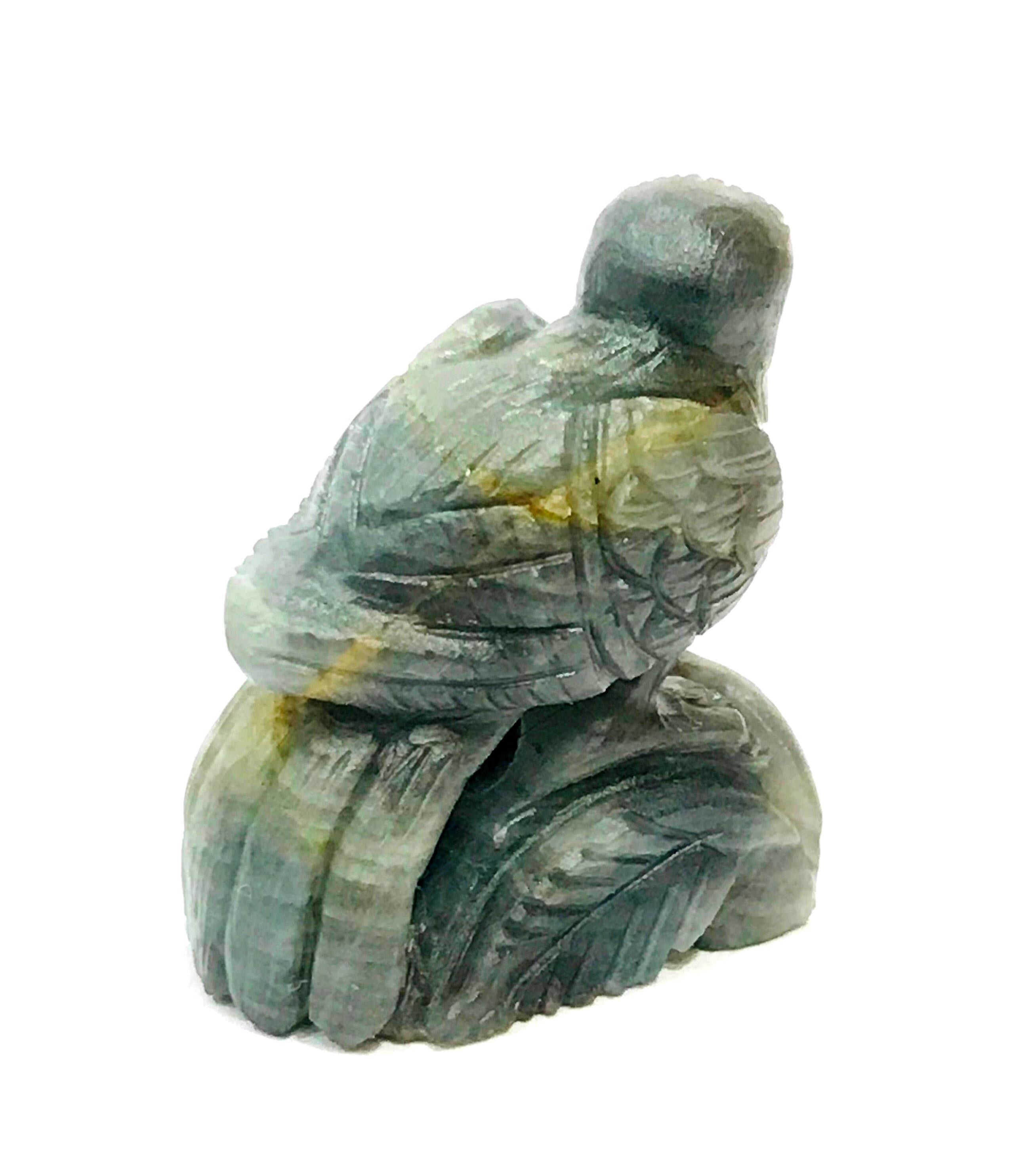 Hand Carved Natural Blue Sapphire Bird Statue, 118.9 Carat Gemstone Animal Home Decor