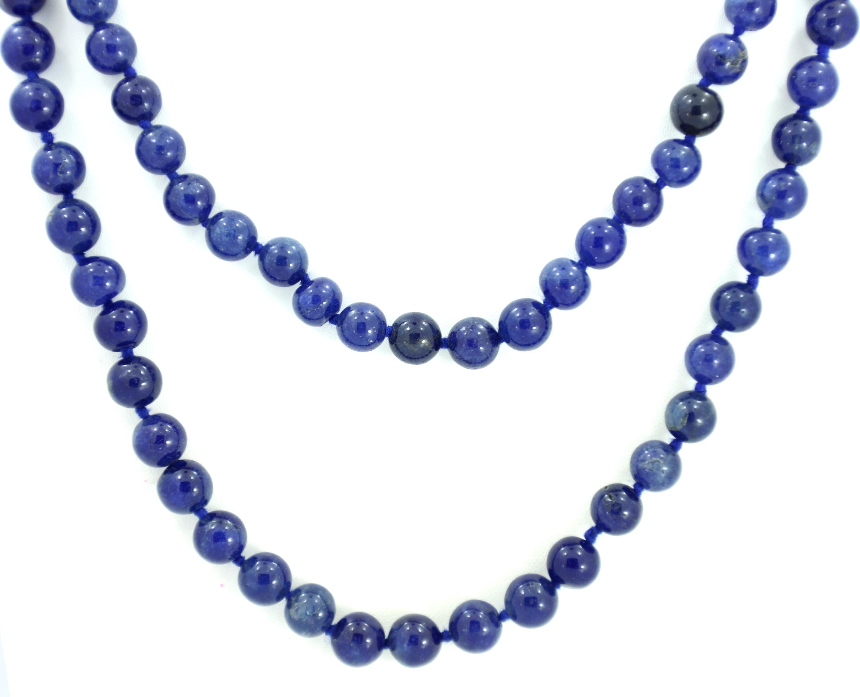 Natural Blue Sapphire Round Beads, Extra Long Strand, 8mm Gemstone Necklace