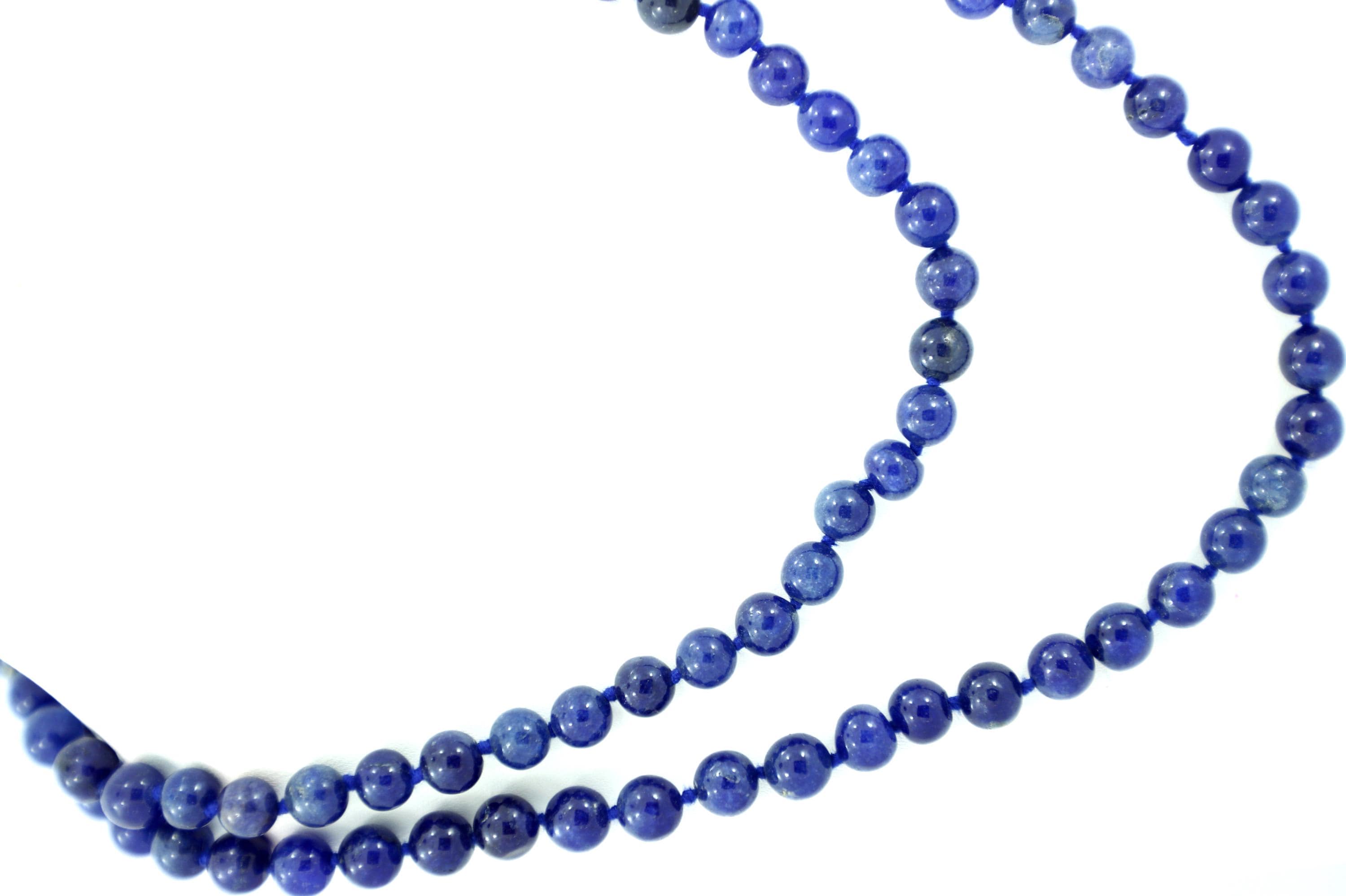 Natural Blue Sapphire Round Beads, Extra Long Strand, 8mm Gemstone Necklace