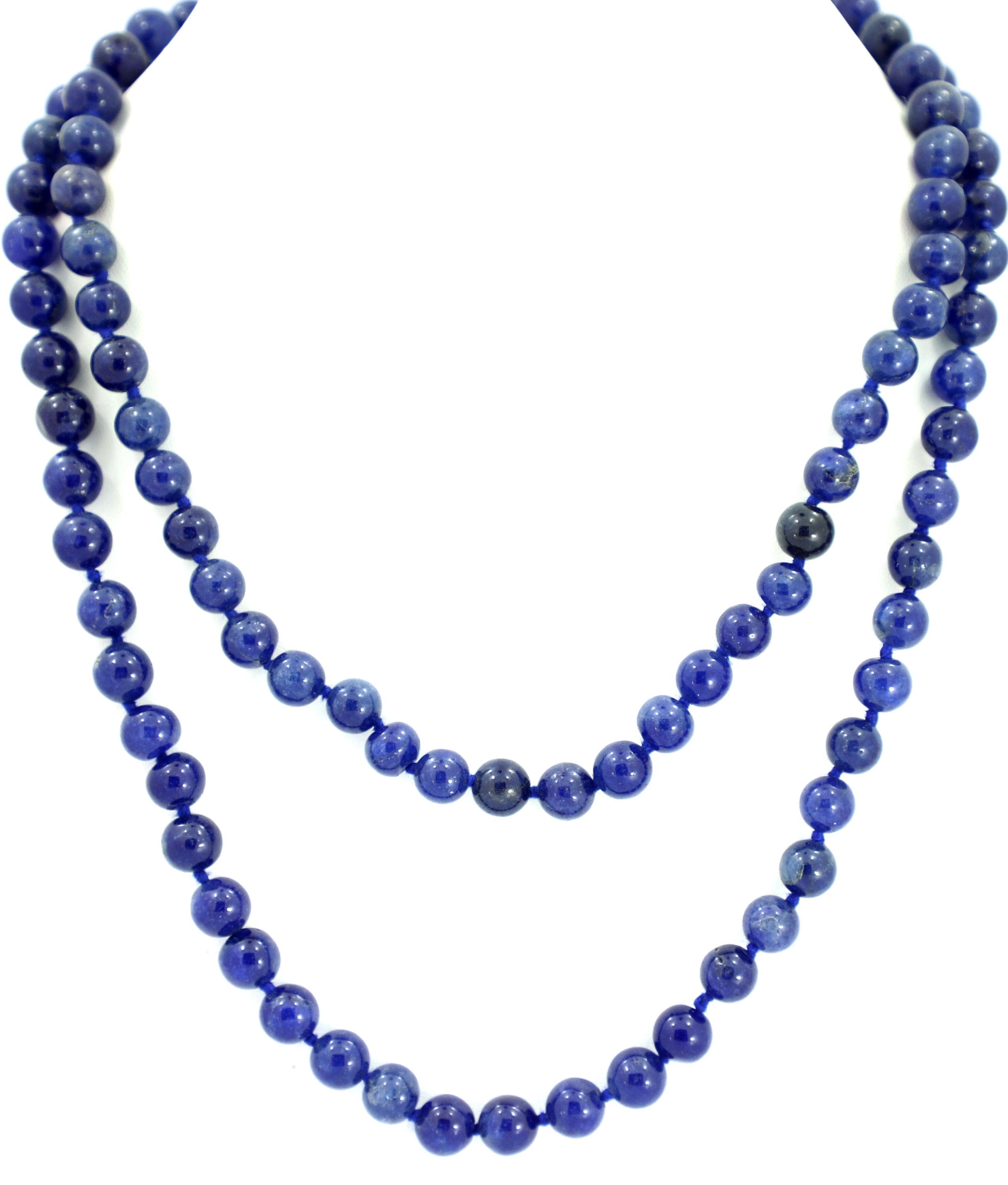Natural Blue Sapphire Round Beads, Extra Long Strand, 8mm Gemstone Necklace