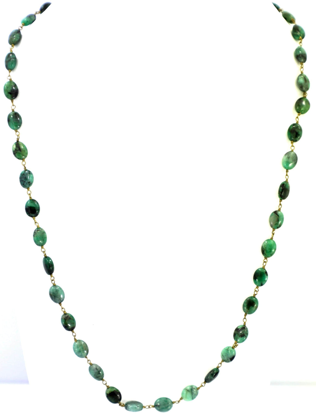 Natural Emerald Oval Beads Strand, 120.6 Carat Gemstone Necklace 7mm for Jewelry Making