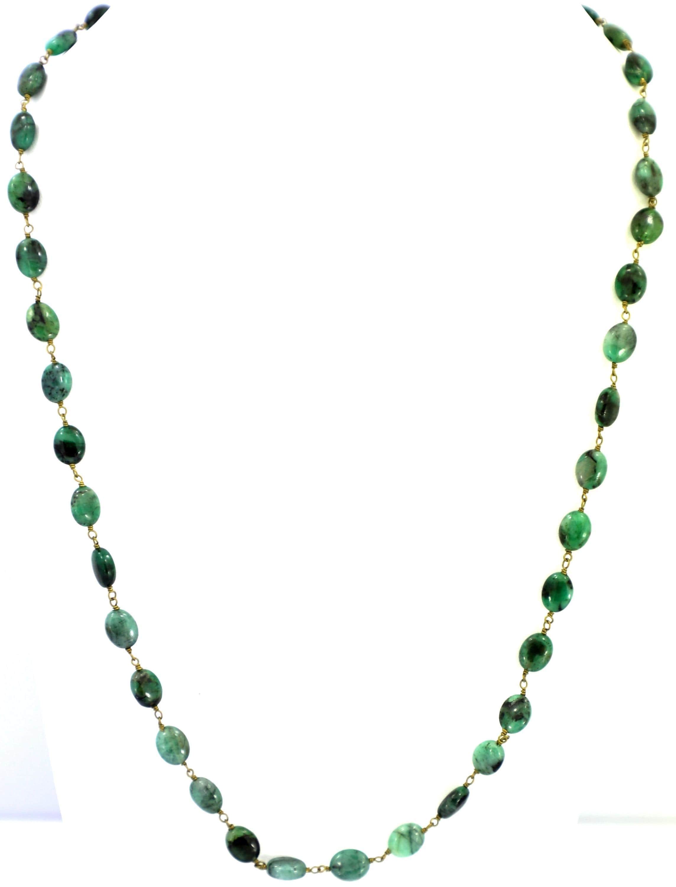 Natural Emerald Oval Beads Strand, 120.6 Carat Gemstone Necklace 7mm for Jewelry Making