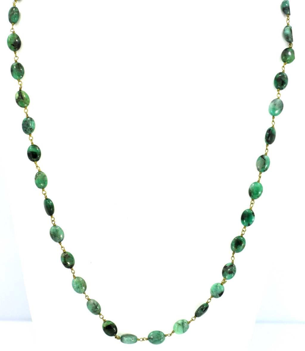 Natural Emerald Oval Beads Strand, 120.6 Carat Gemstone Necklace 7mm for Jewelry Making