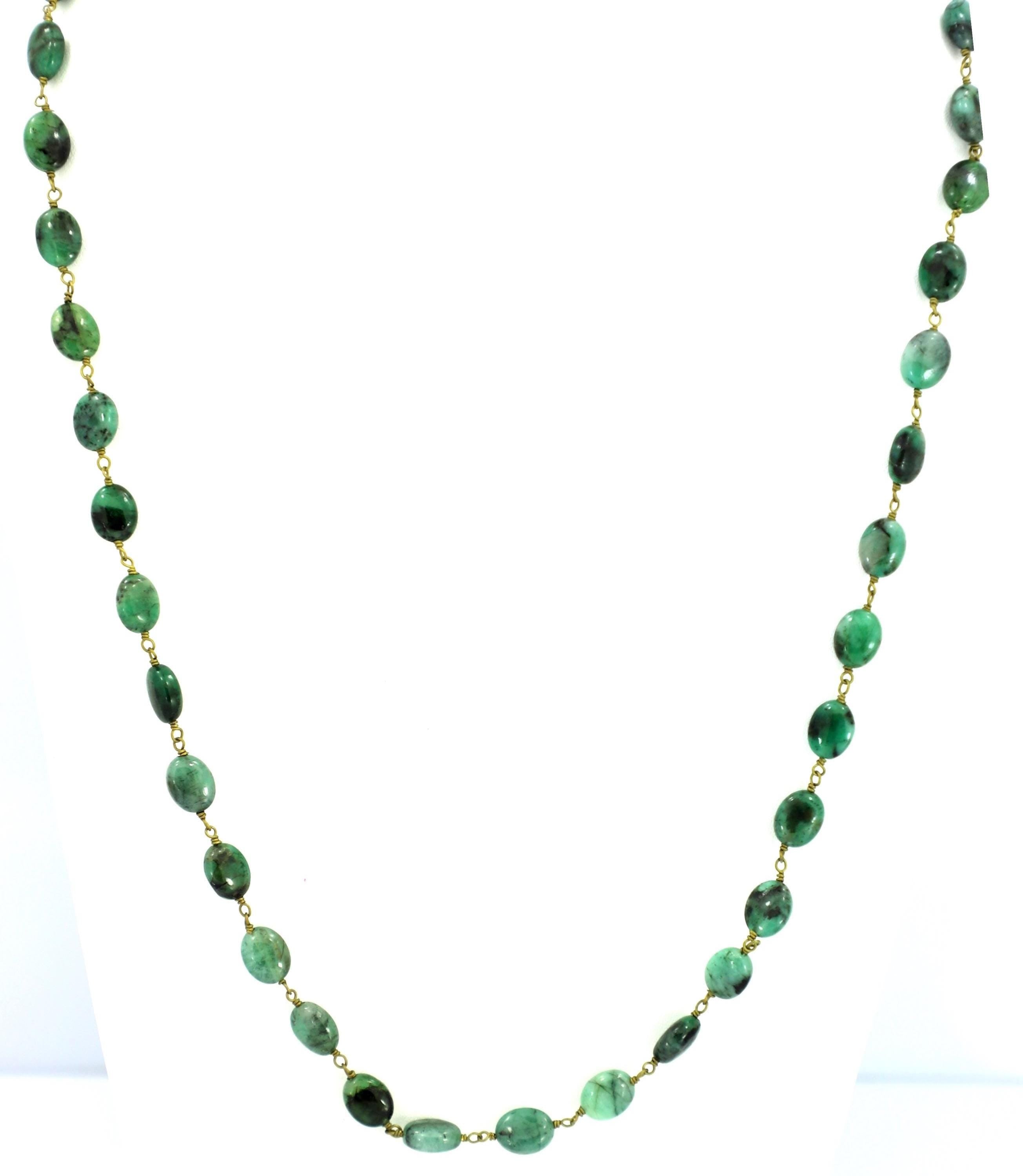 Natural Emerald Oval Beads Strand, 120.6 Carat Gemstone Necklace 7mm for Jewelry Making