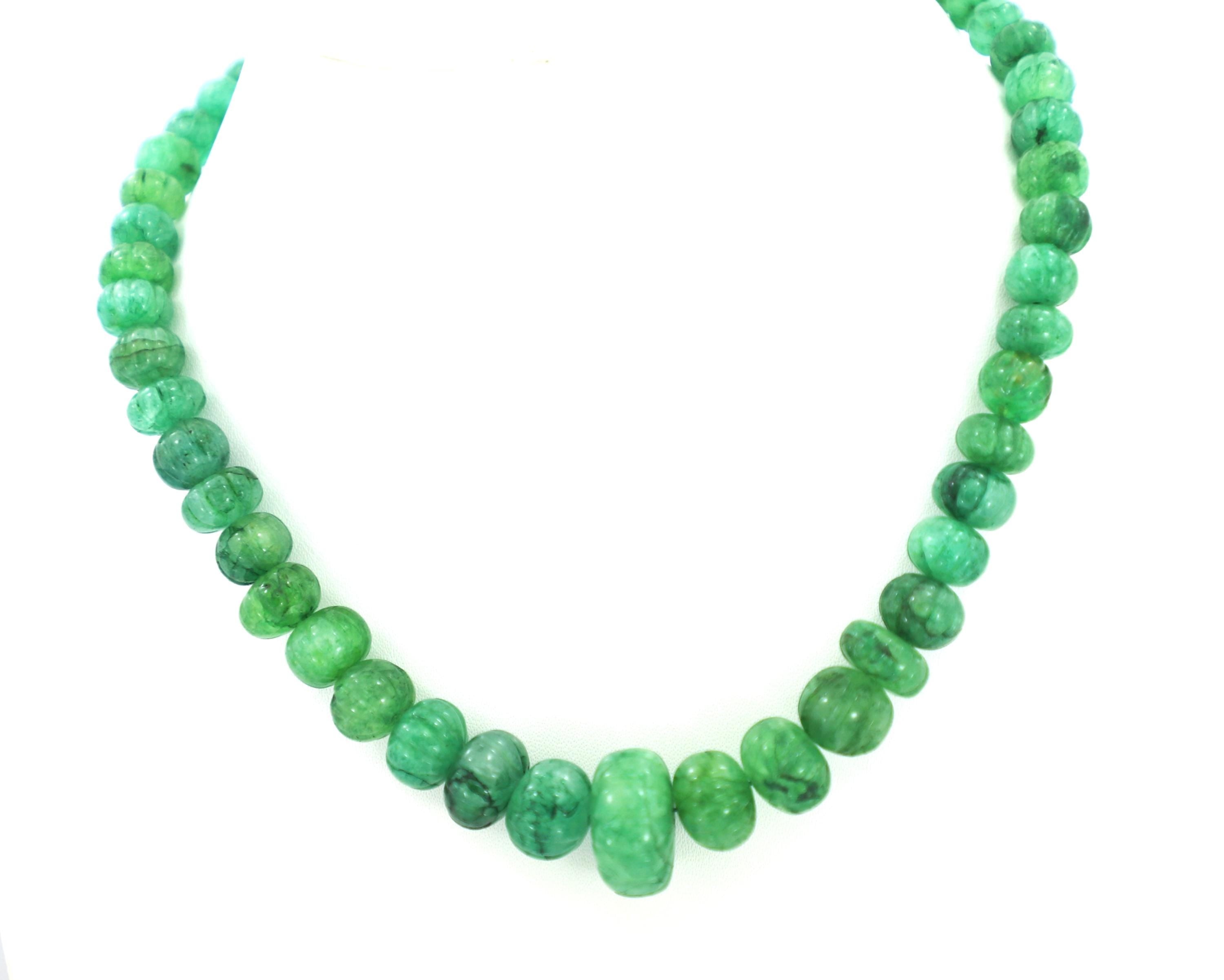 Natural Emerald Melon Cut Beads Strand, 238 Carat Gemstone Necklace 6-17mm