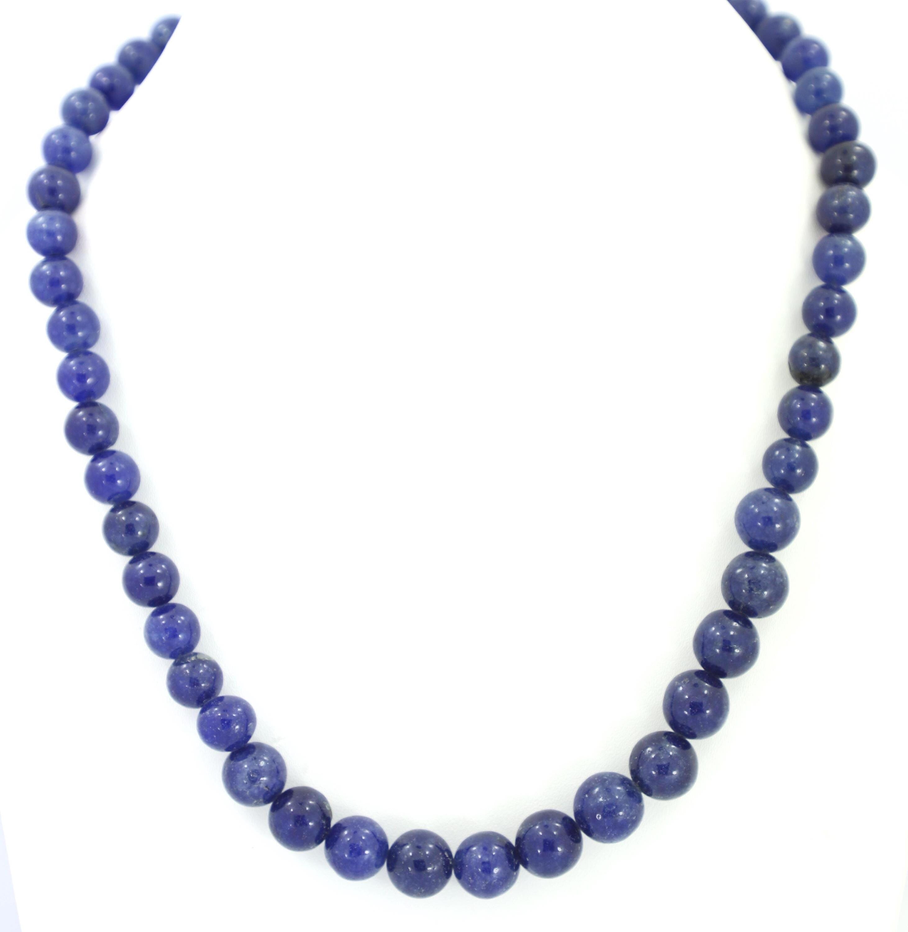 Natural Blue Sapphire Round Beads Strand, 8-11mm Gemstone Necklace for Jewelry Making