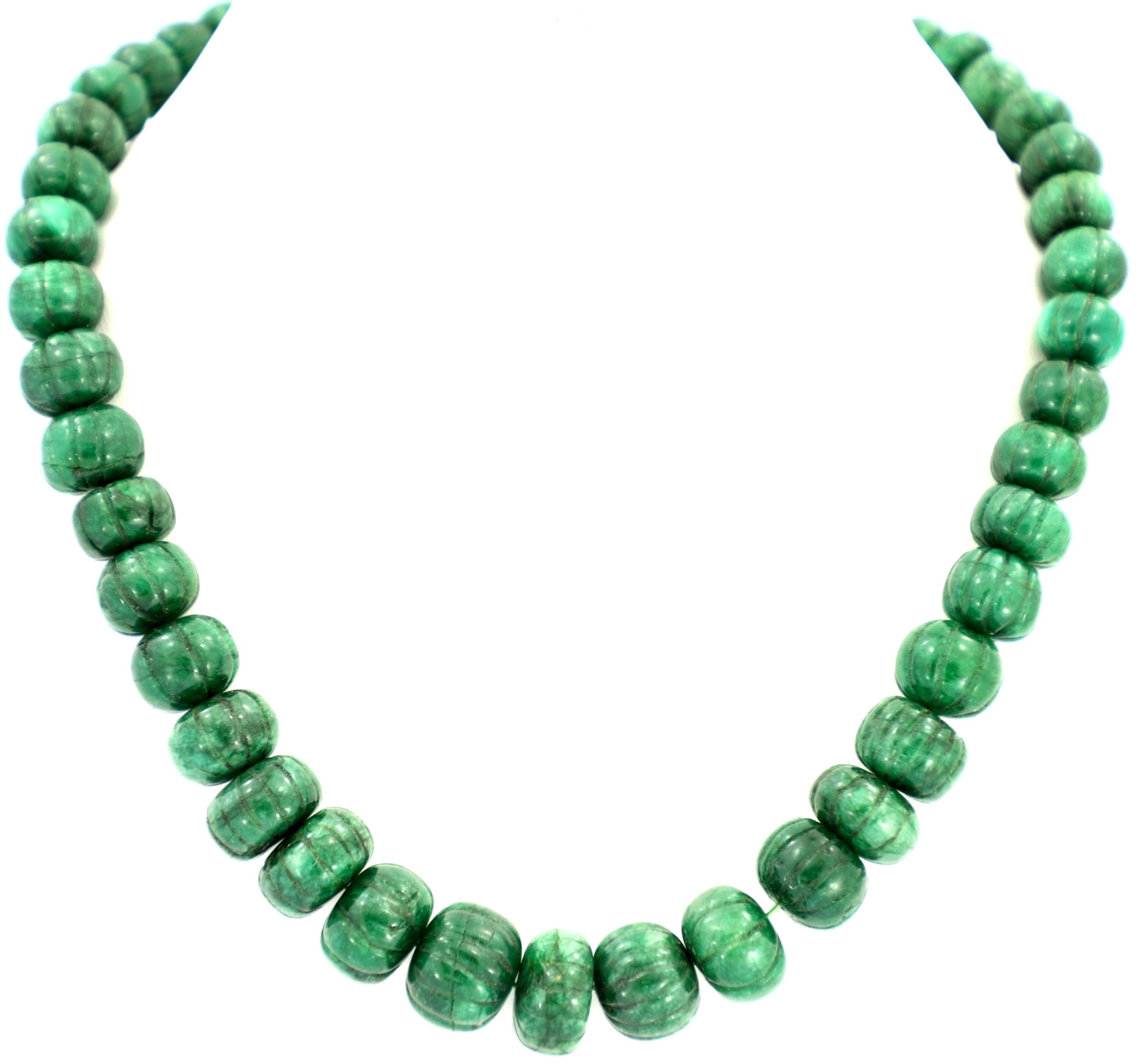 Natural Emerald Melon Cut Beads Strand, 509 Carat Gemstone Necklace 8-16mm for Jewelry Making