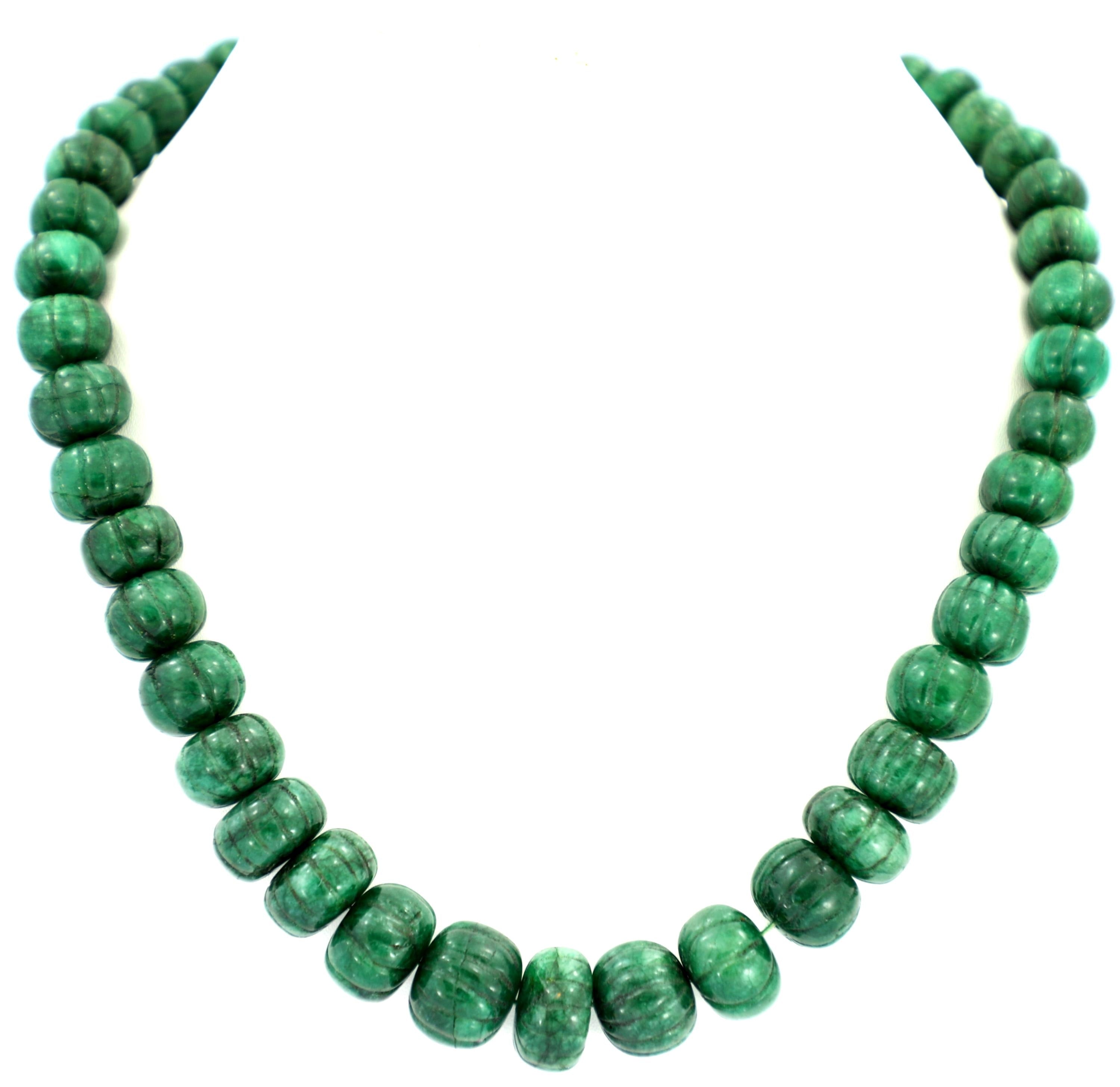 Natural Emerald Melon Cut Beads Strand, 509 Carat Gemstone Necklace 8-16mm for Jewelry Making