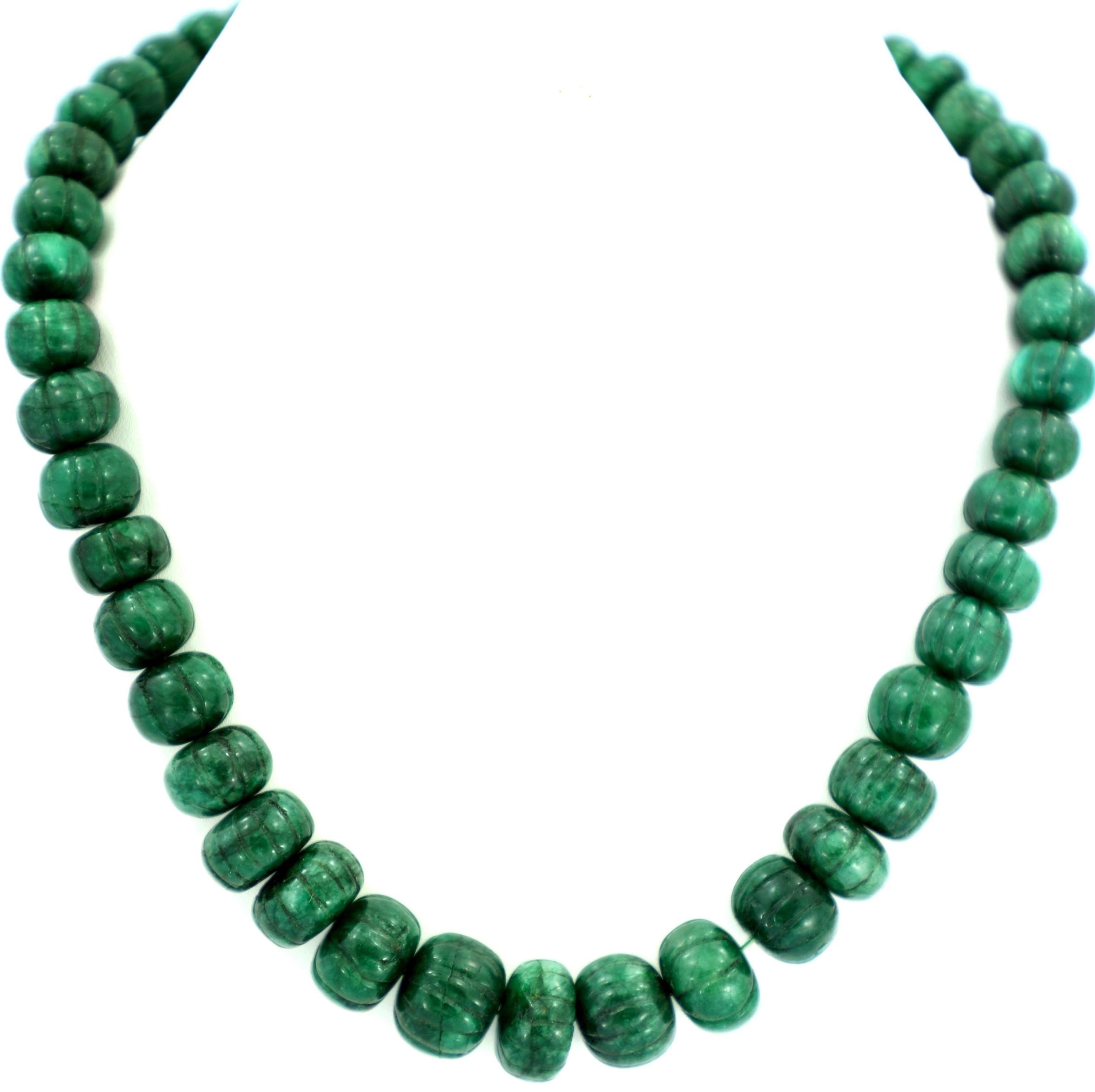 Natural Emerald Melon Cut Beads Strand, 509 Carat Gemstone Necklace 8-16mm for Jewelry Making