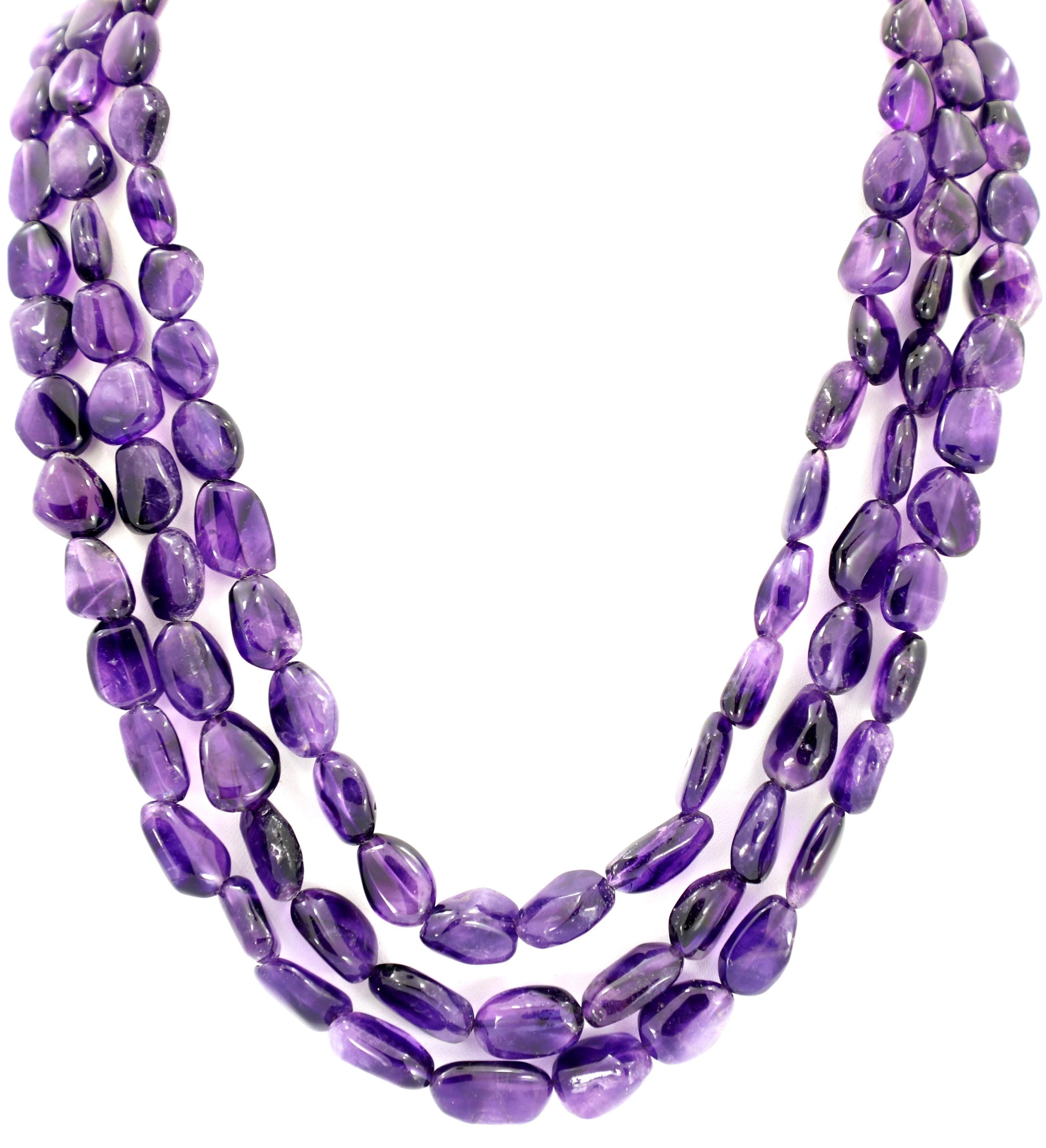 Natural Amethyst Tumble Beads Strand, 592 Carat Gemstone Necklace 9mm-11mm