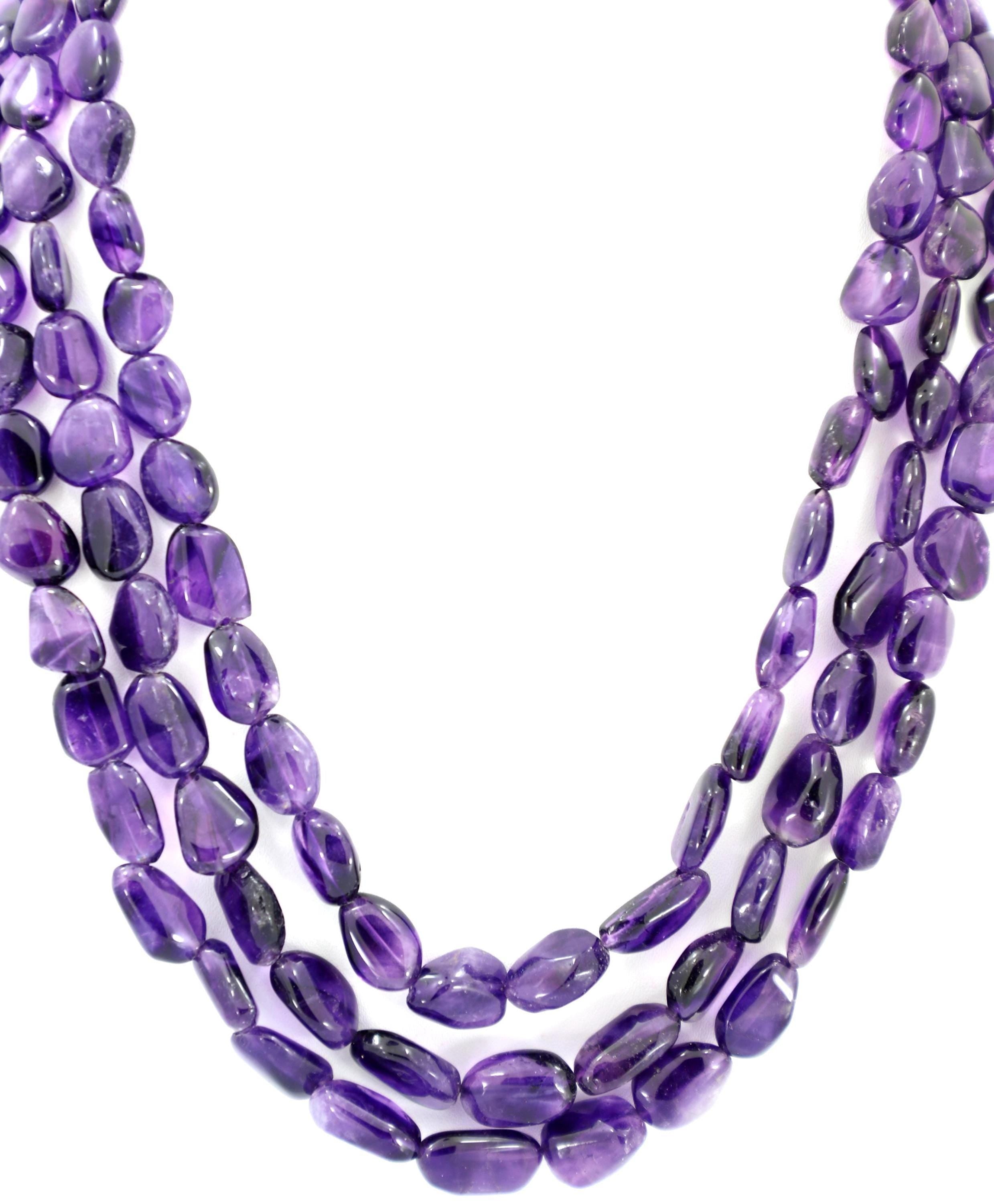 Natural Amethyst Tumble Beads Strand, 592 Carat Gemstone Necklace 9mm-11mm