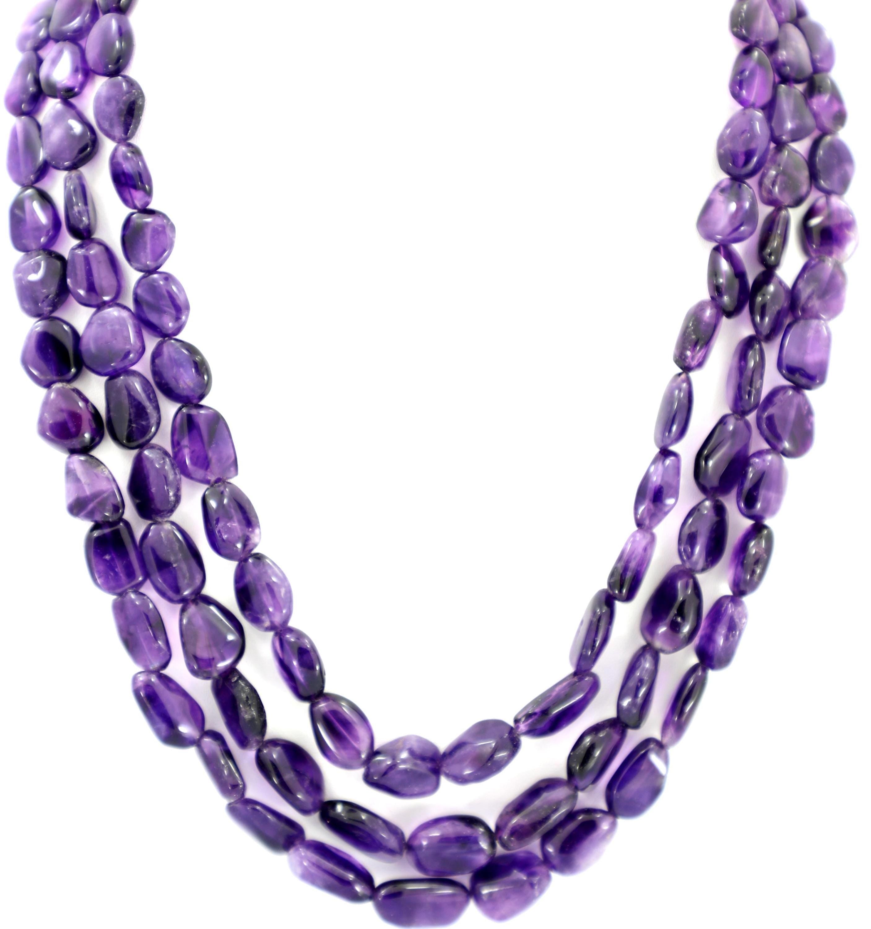Natural Amethyst Tumble Beads Strand, 592 Carat Gemstone Necklace 9mm-11mm