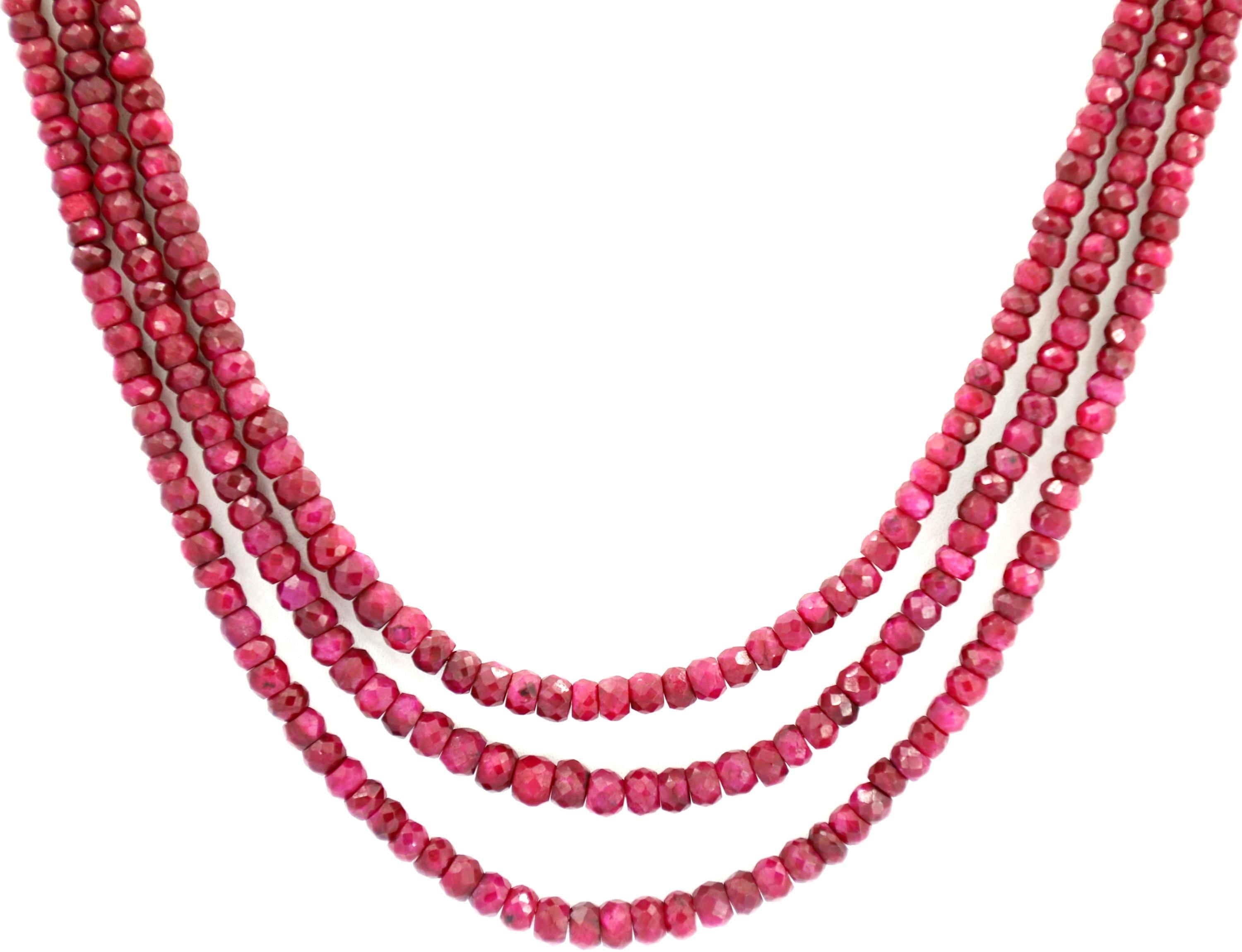 Natural Ruby Faceted Beads Strand, 320 Carat Gemstone Necklace 3mm-5mm