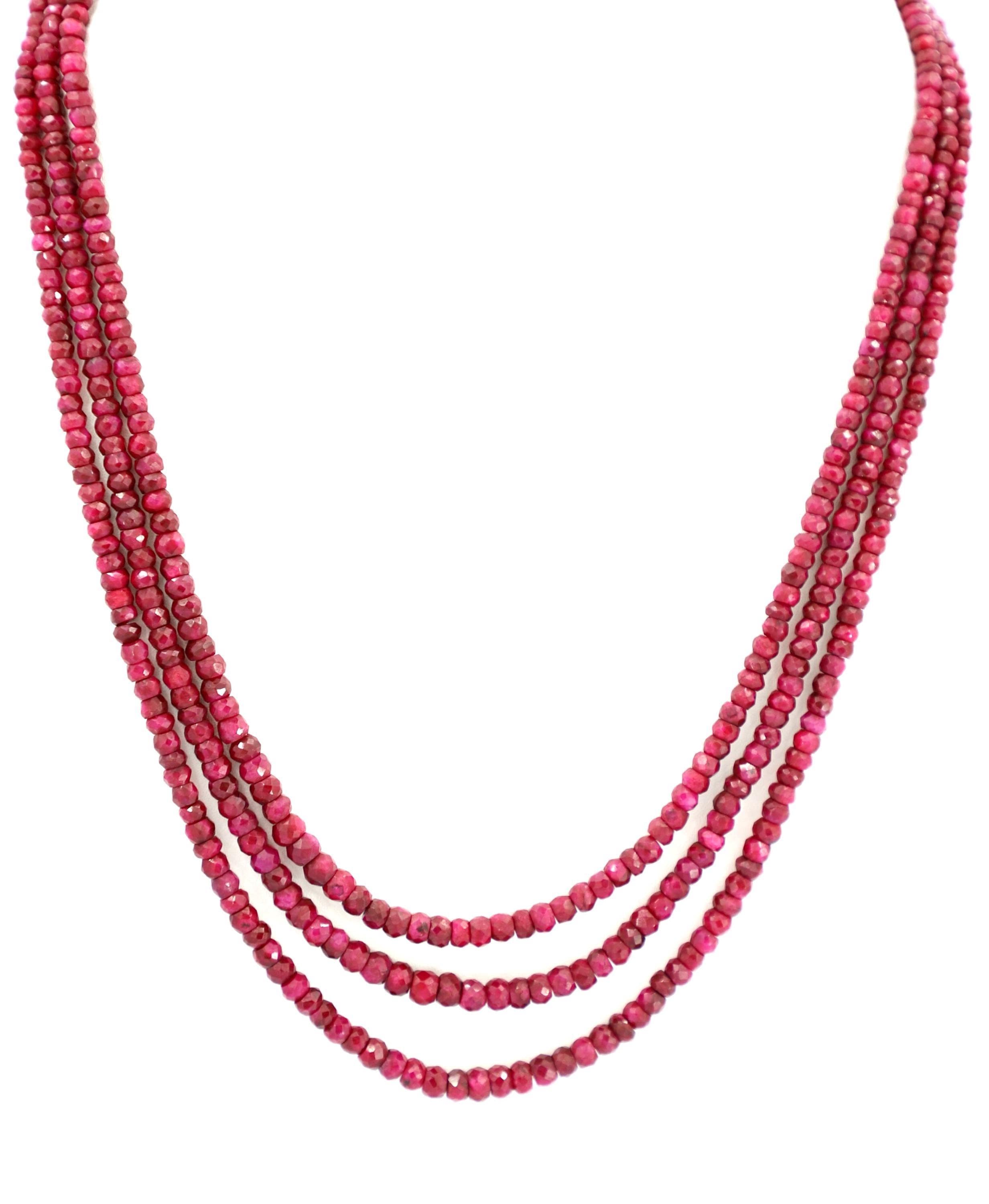 Natural Ruby Faceted Beads Strand, 320 Carat Gemstone Necklace 3mm-5mm