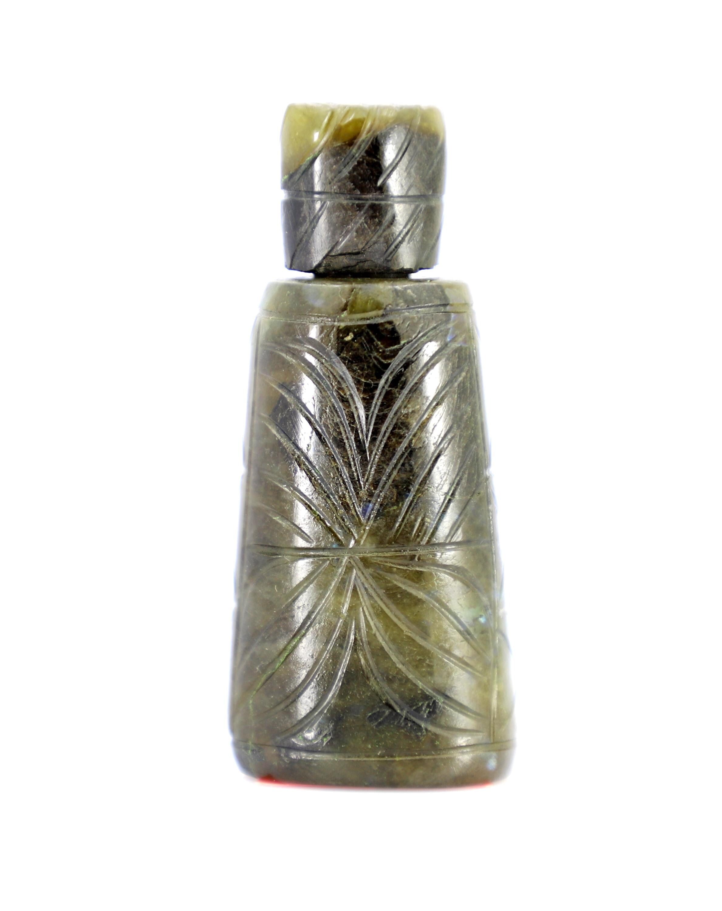 Natural Labradorite Perfume Bottle Carving, Hand-Carved Gemstone Home Decor