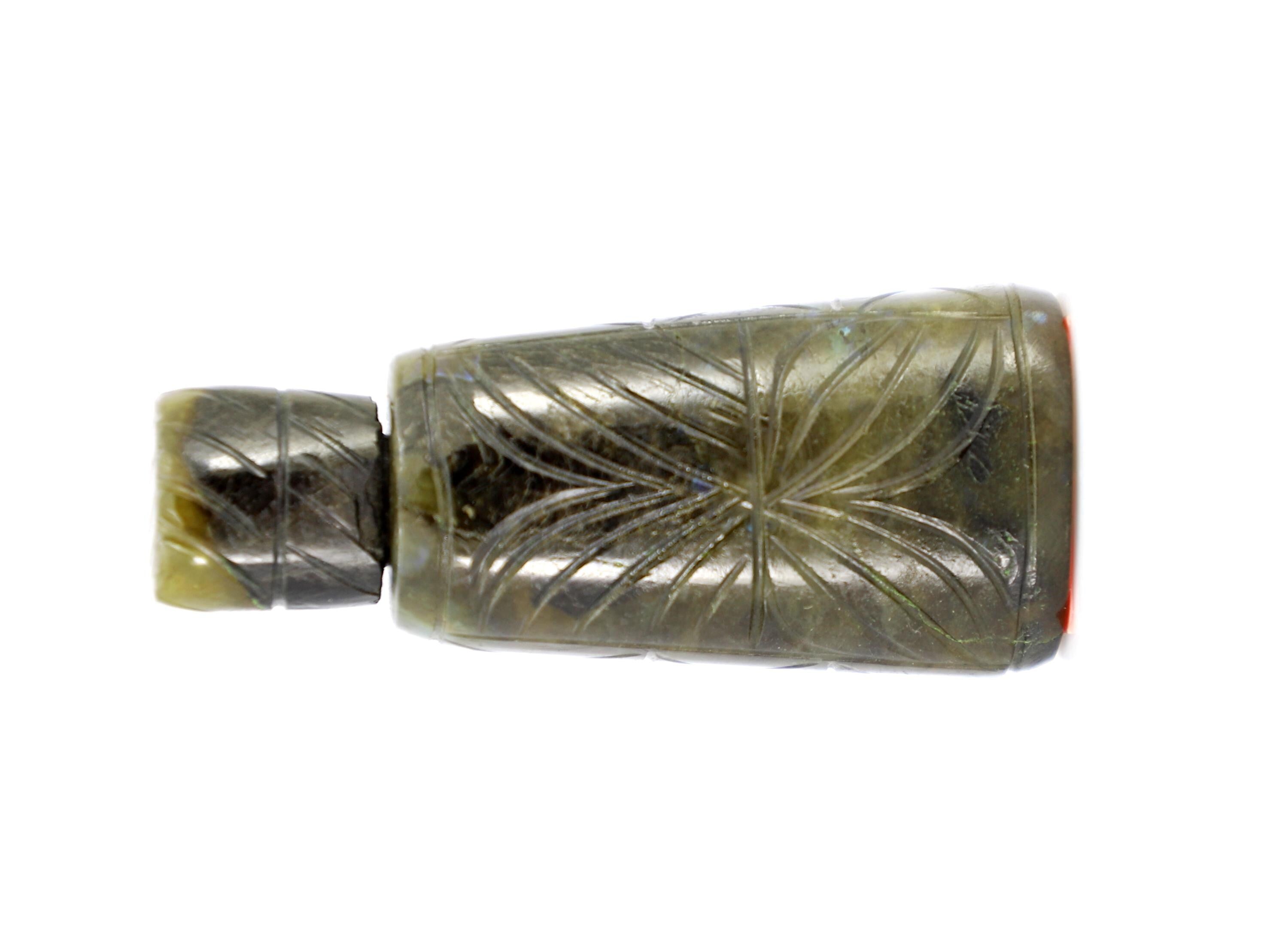 Natural Labradorite Perfume Bottle Carving, Hand-Carved Gemstone Home Decor