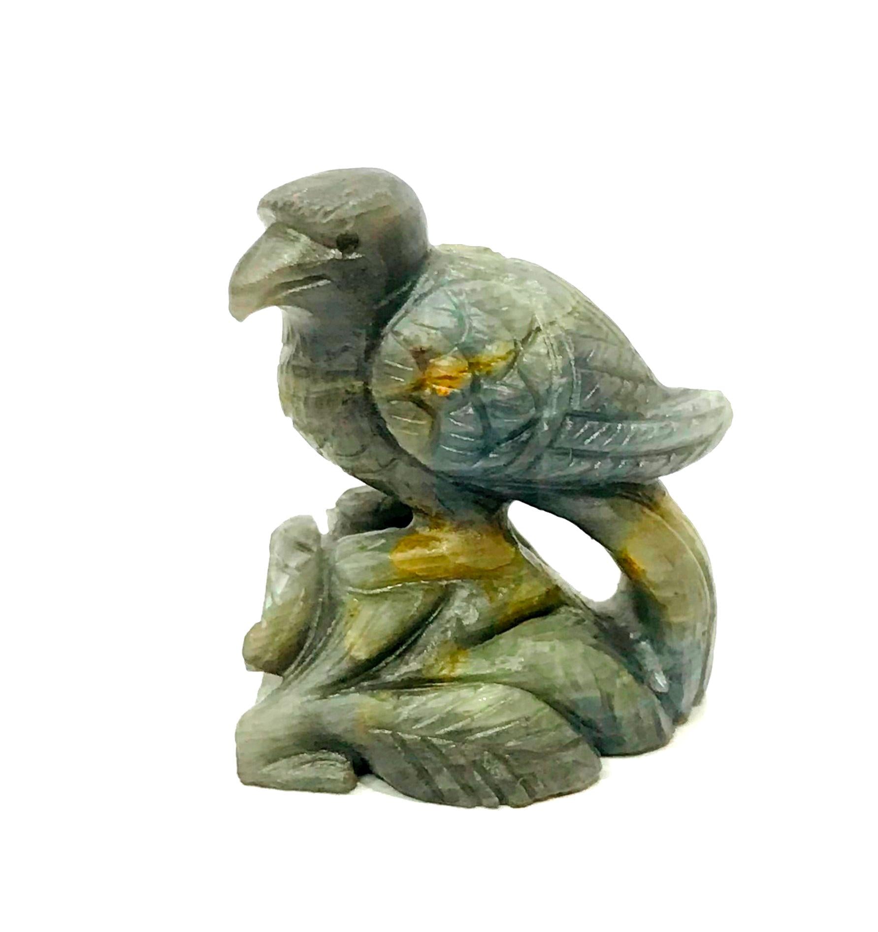 Hand Carved Natural Blue Sapphire Bird Statue, 118.9 Carat Gemstone Animal Home Decor