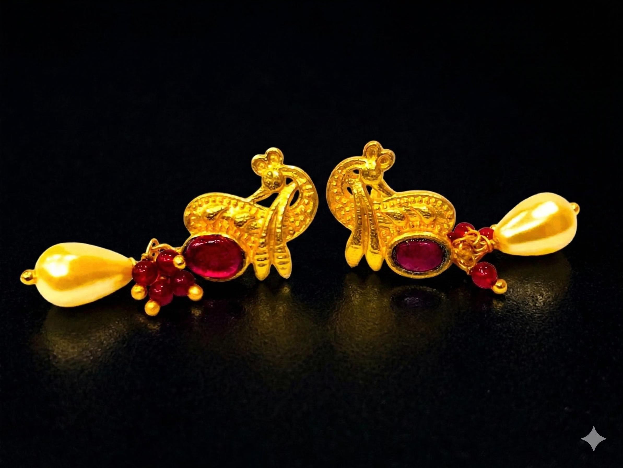 22kt Gold Polki Diamond Meenakari Drop Earrings, Indian Wedding Jewellery