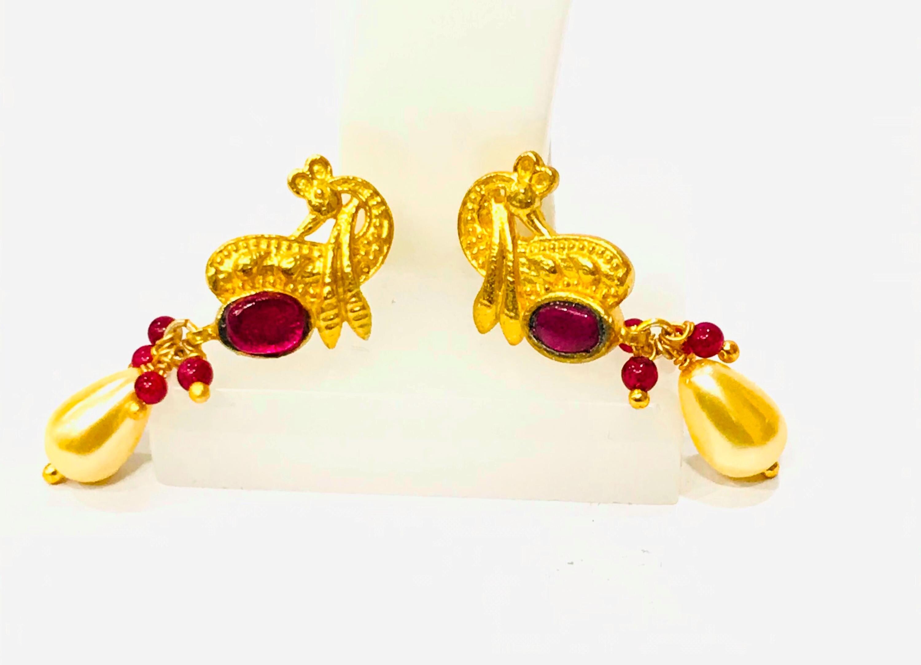 22kt Gold Polki Diamond Meenakari Drop Earrings, Indian Wedding Jewellery