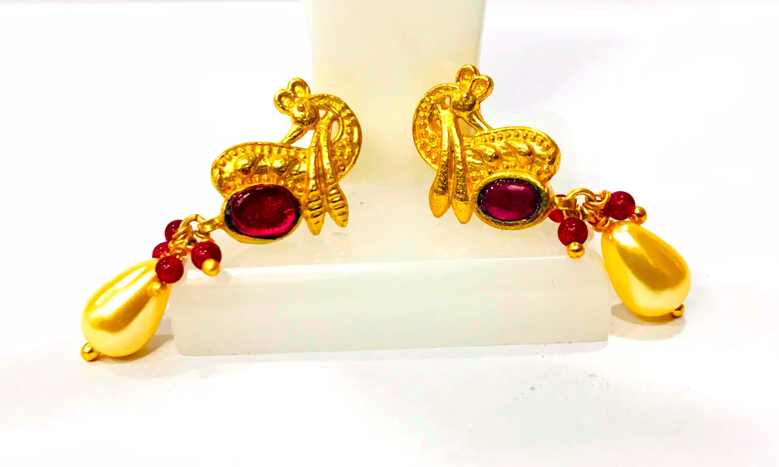 22kt Gold Polki Diamond Meenakari Drop Earrings, Indian Wedding Jewellery