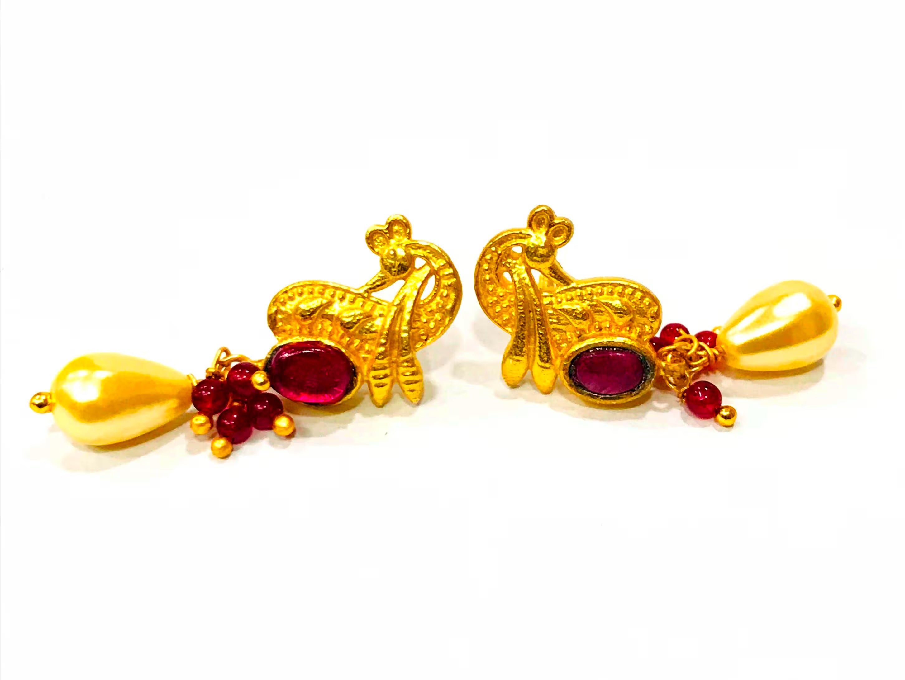 22kt Gold Polki Diamond Meenakari Drop Earrings, Indian Wedding Jewellery